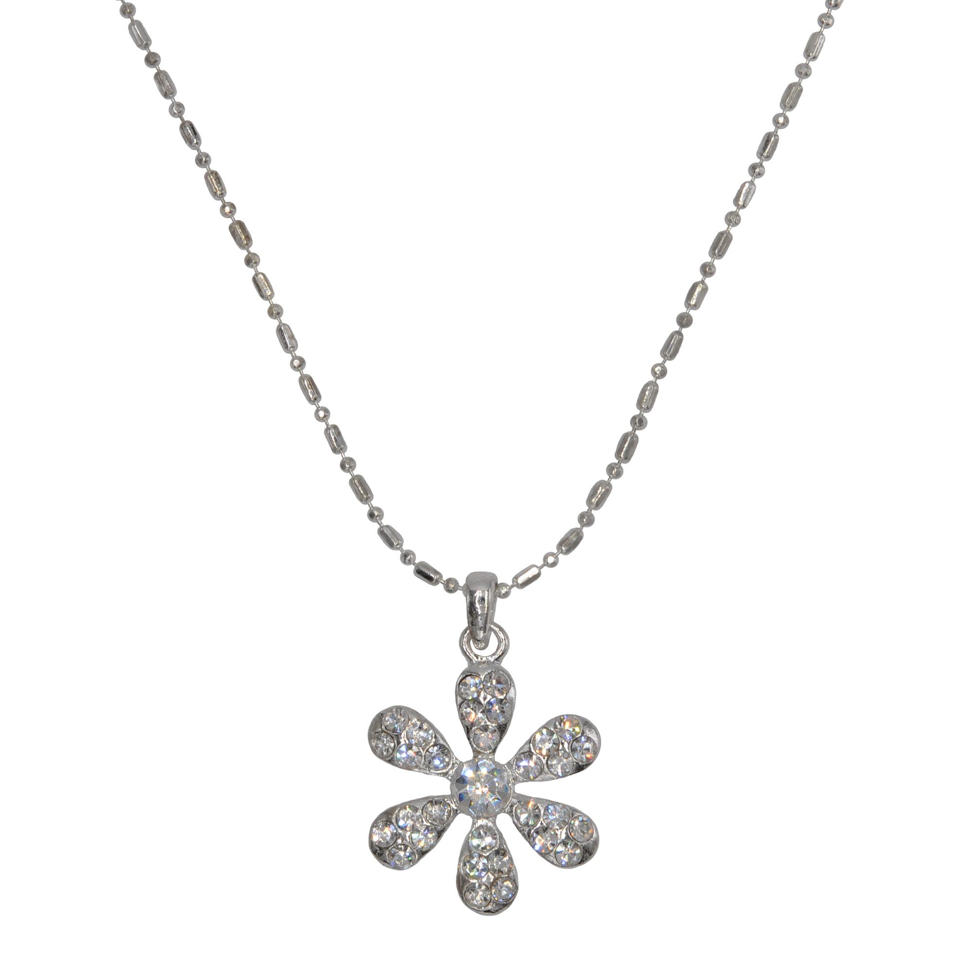 Steuer Kette mit Anhänger Metall glanz Blume Glasstein weiß