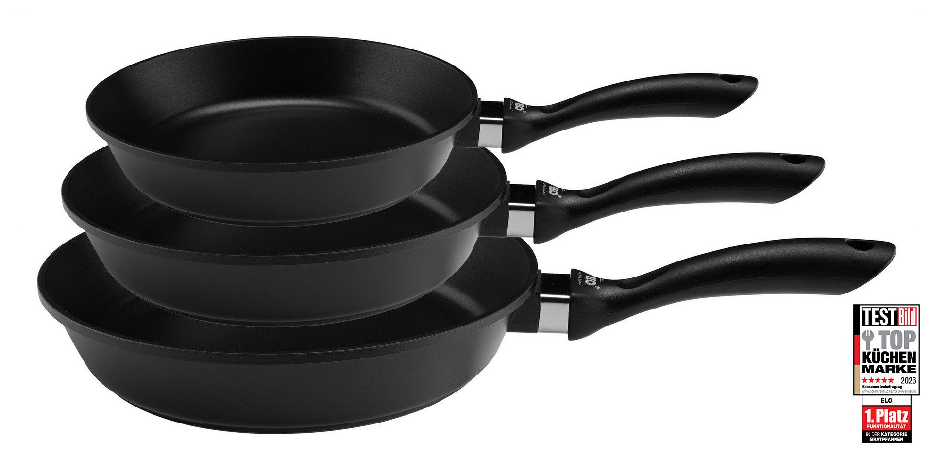 Elo Pfannen-Set Alucast, Aluminiumguss (Set, 3-tlg., je 1 Pfanne Ø 20/24/28 cm, H: 4,5/5/6 cm), Induktion