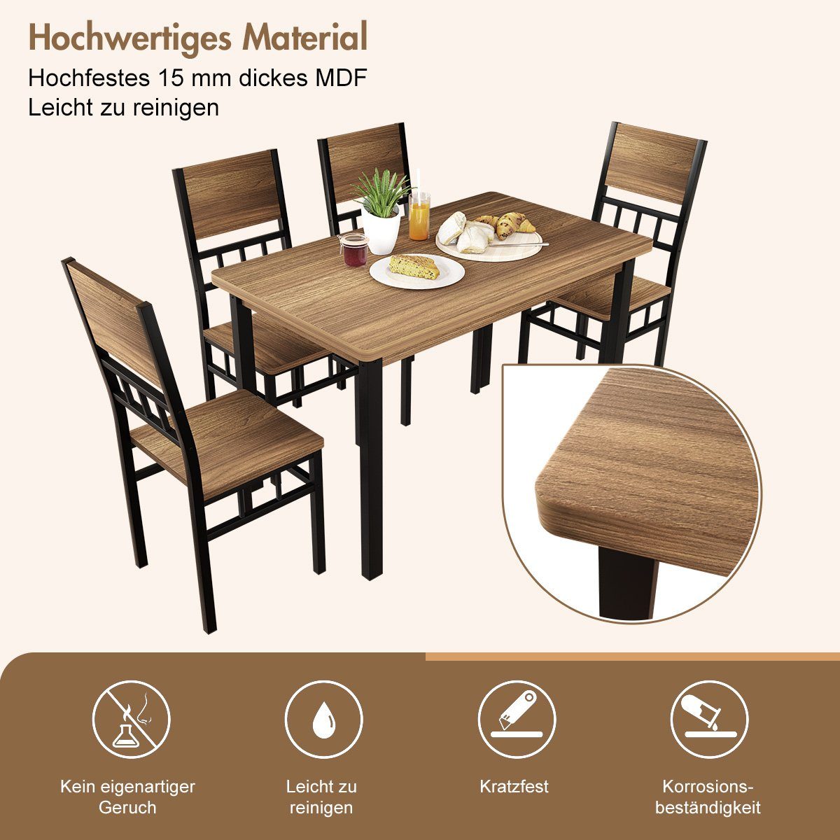 Sitzgruppe Essgruppe, (Set, Personen), x MULISOFT Esstisch für 4 120cm 4 Esszimmerstühlen 70cm mit 5-tlg.,