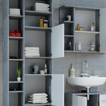 Vicco Hochschrank Badschrank Badezimmerschrank ILIAS Weiß Beton