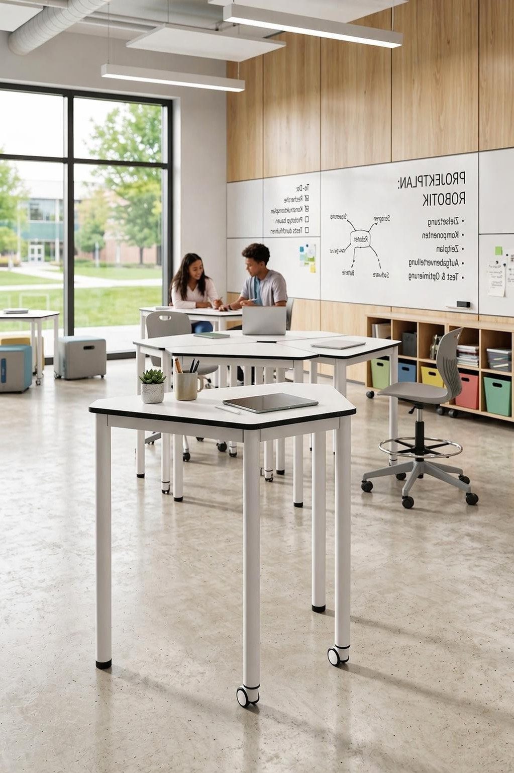 Xlmoebel Schreibtisch Minimalistischer Schreibtisch mit Rollen in Holz und Metall, Made in Europa