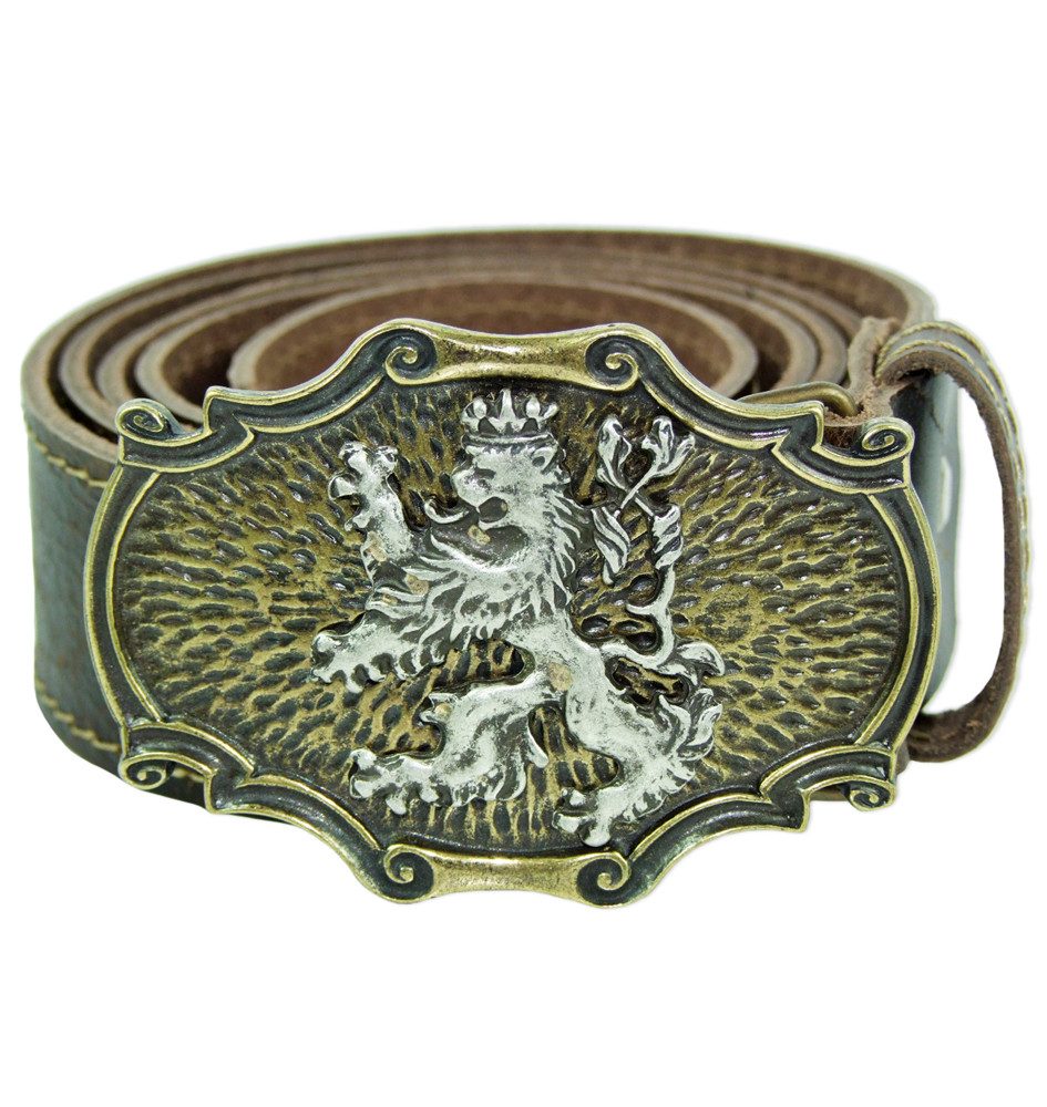 MODA Ledergürtel Trachtengürtel mit Löwen Zierschnalle - Dunkelbrau