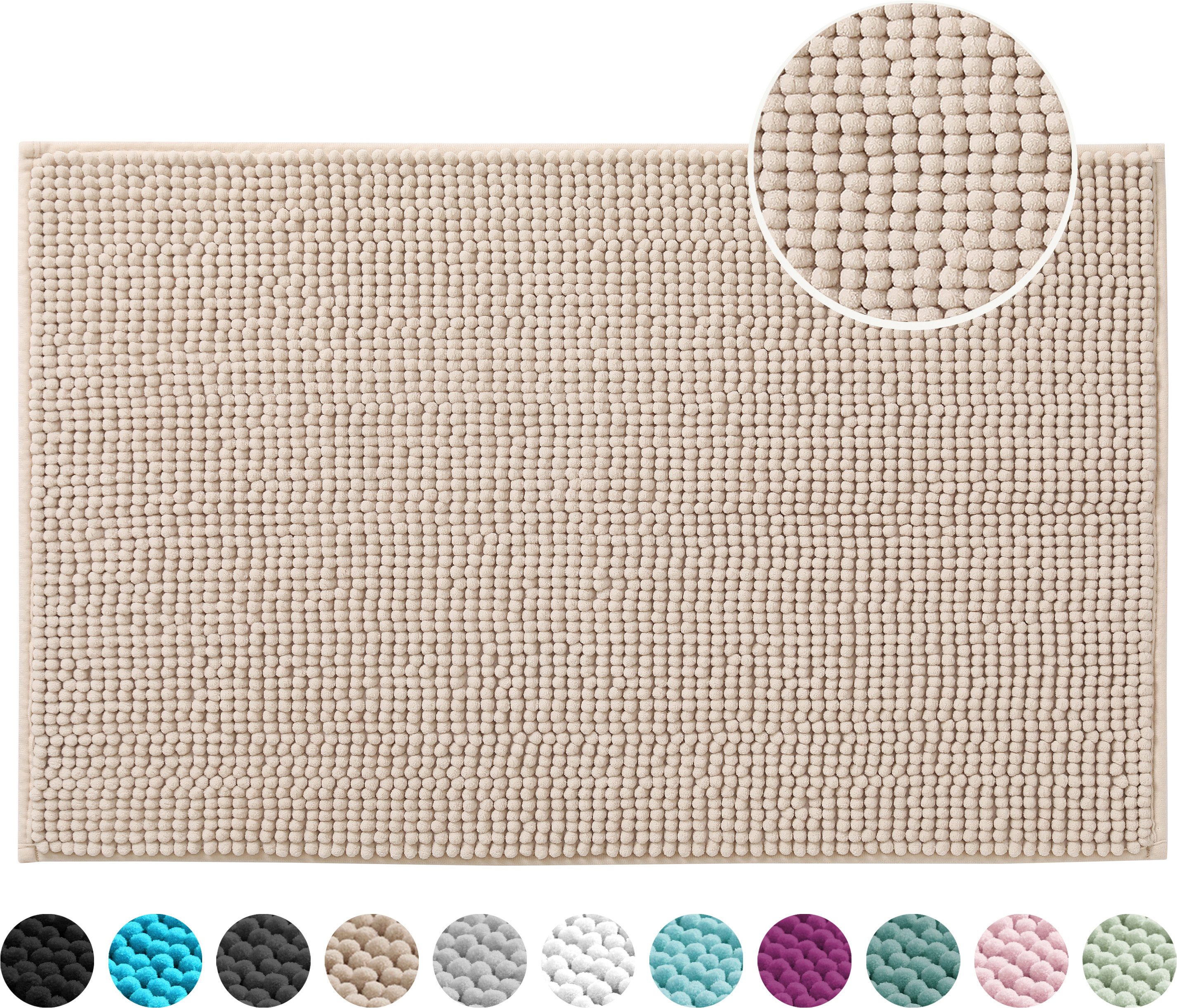 OTTO home Badematte Vanessa Chenille Standard, Badvorleger, Badezimmer, Duschvorleger, Höhe 15 mm, schnell trocknend, strapazierfähig, fußbodenheizungsgeeignet, Polyester, rechteckig, Uni Farben, besonders weich