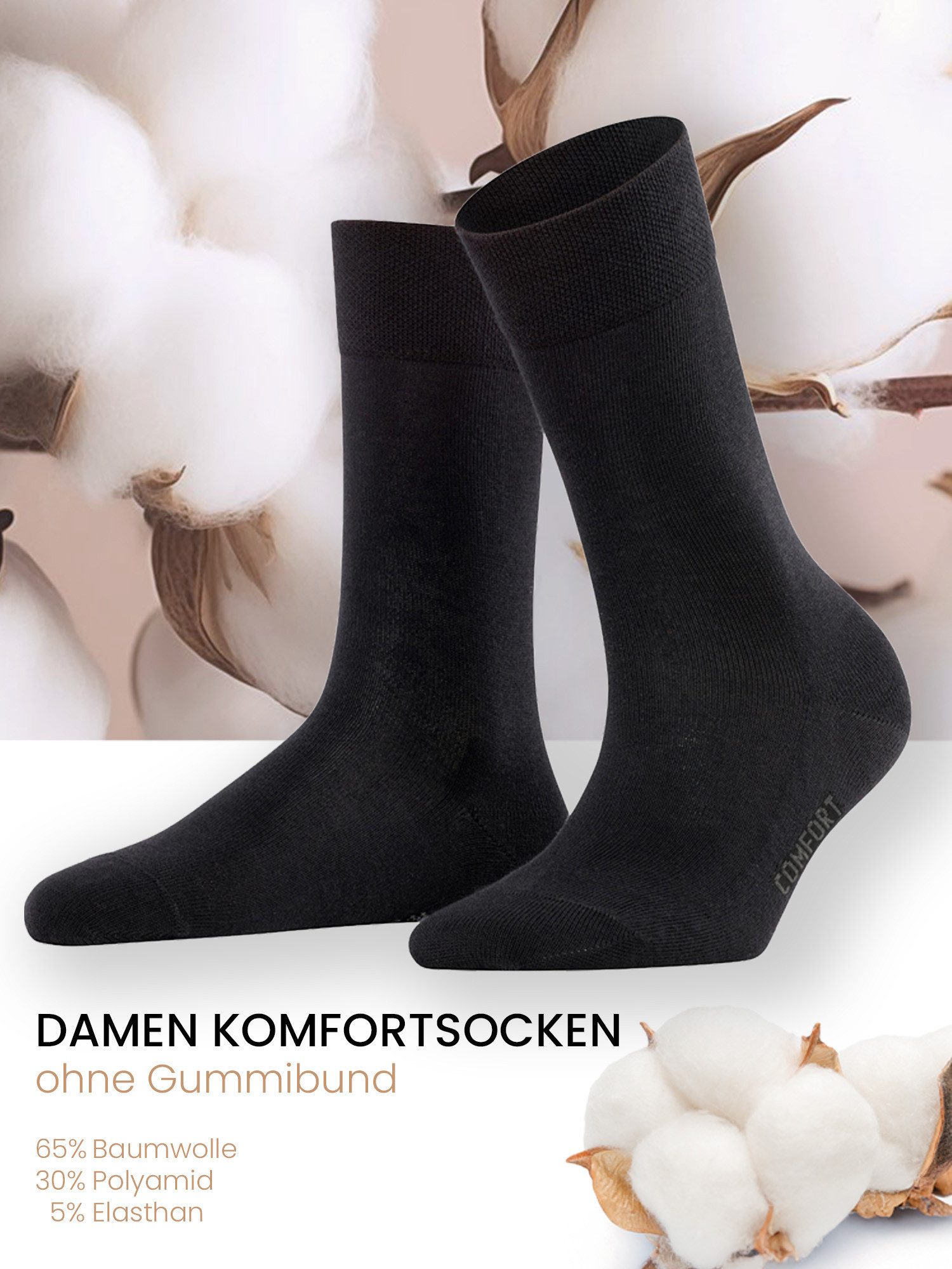 Cotton Prime® Socken Basicsocken ohne Gummibund, Komfortsocken (10-Paar) weiche Baumwollqualität – Bild 2 von 5