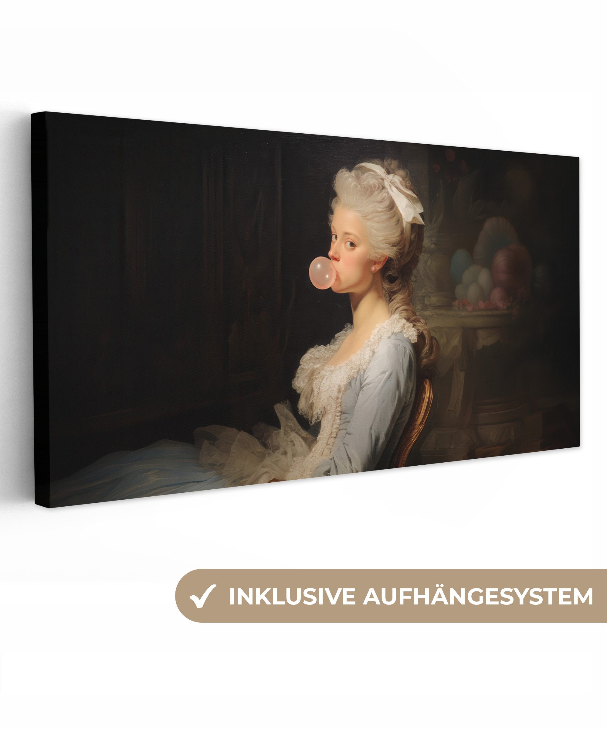 OneMillionCanvasses® Leinwandbild Panorama Frau - Barockes Kleid - Kaugummi, Fotodruck (1 St), Wandbild, Deko Schlafzimmer Wohnzimmer Flur 40x20 cm
