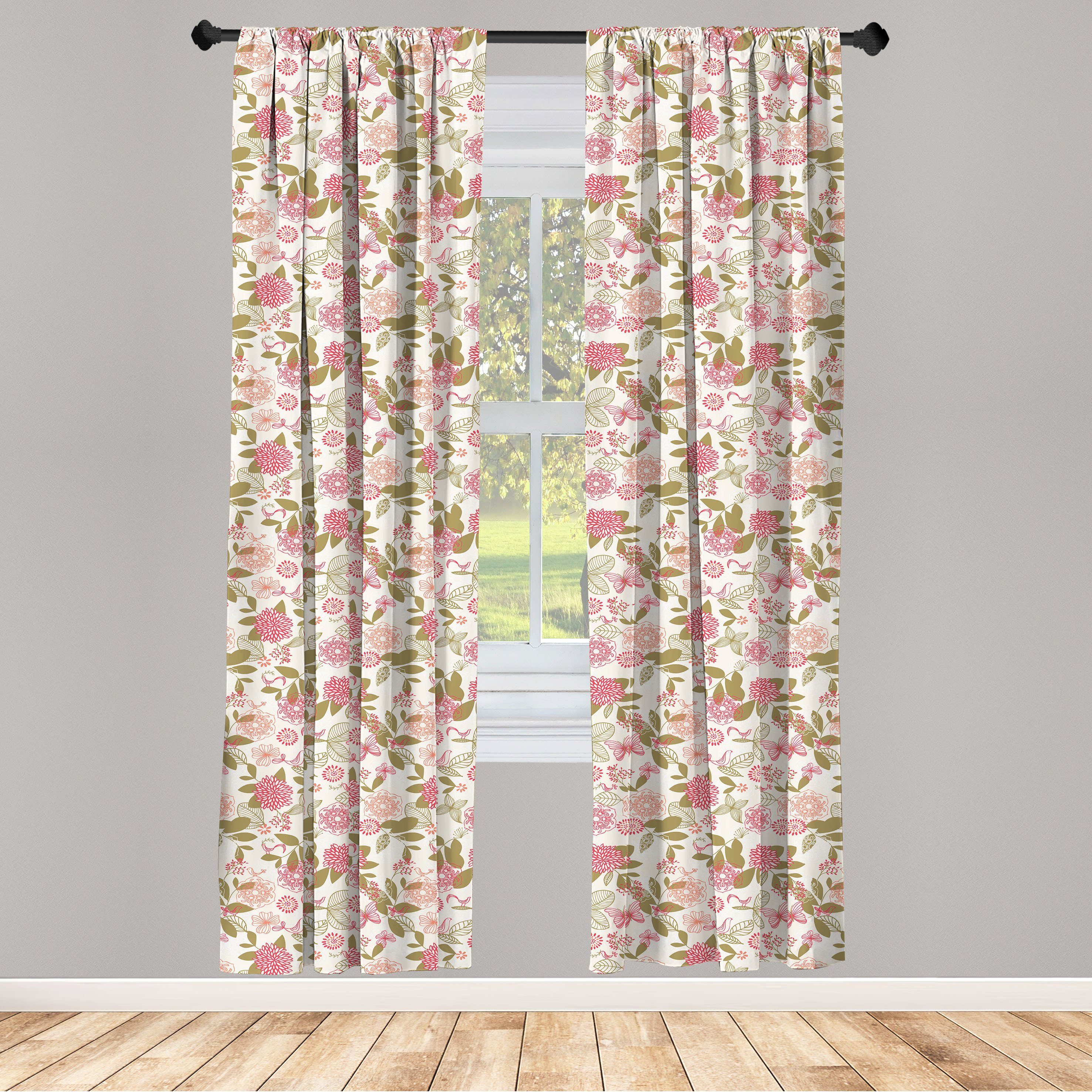 Gardine Vorhang für Wohnzimmer Schlafzimmer Dekor, Abakuhaus, Microfaser, Jahrgang Rosa Chrysantheme-Blumen