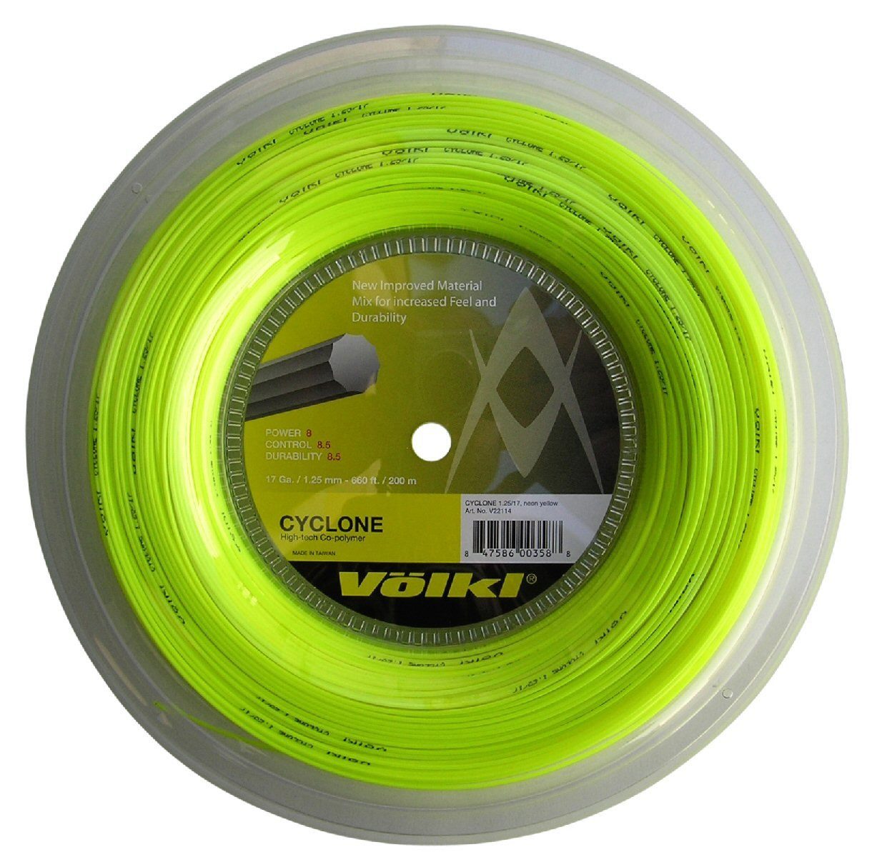 Tennissaite Cyclone (Haltbarkeit+Spin) gelb 200m Rolle