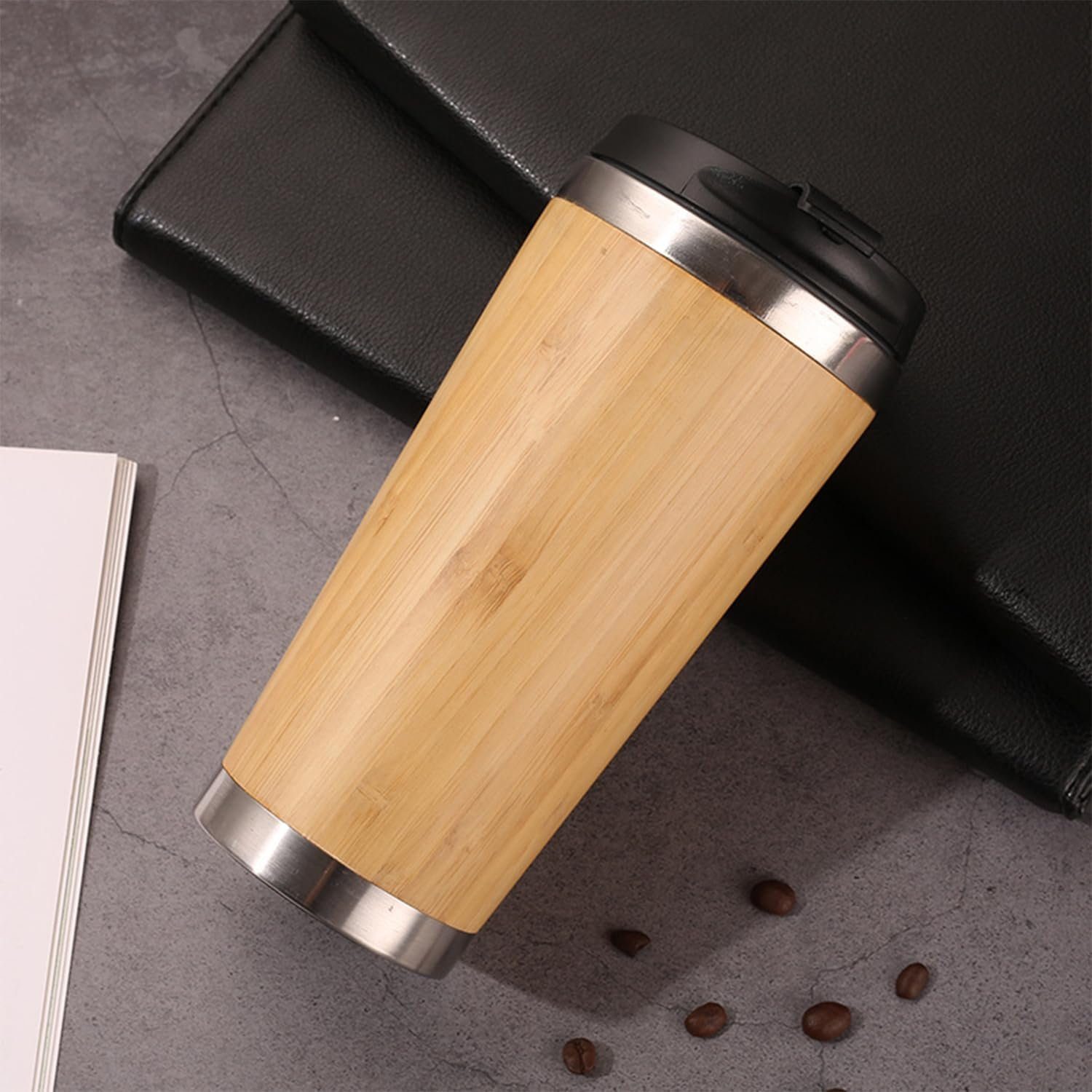 MORRENT Thermobecher Holz Edelstahl Isolierbecher Kaffee-Tee Travel Mug 450 ml