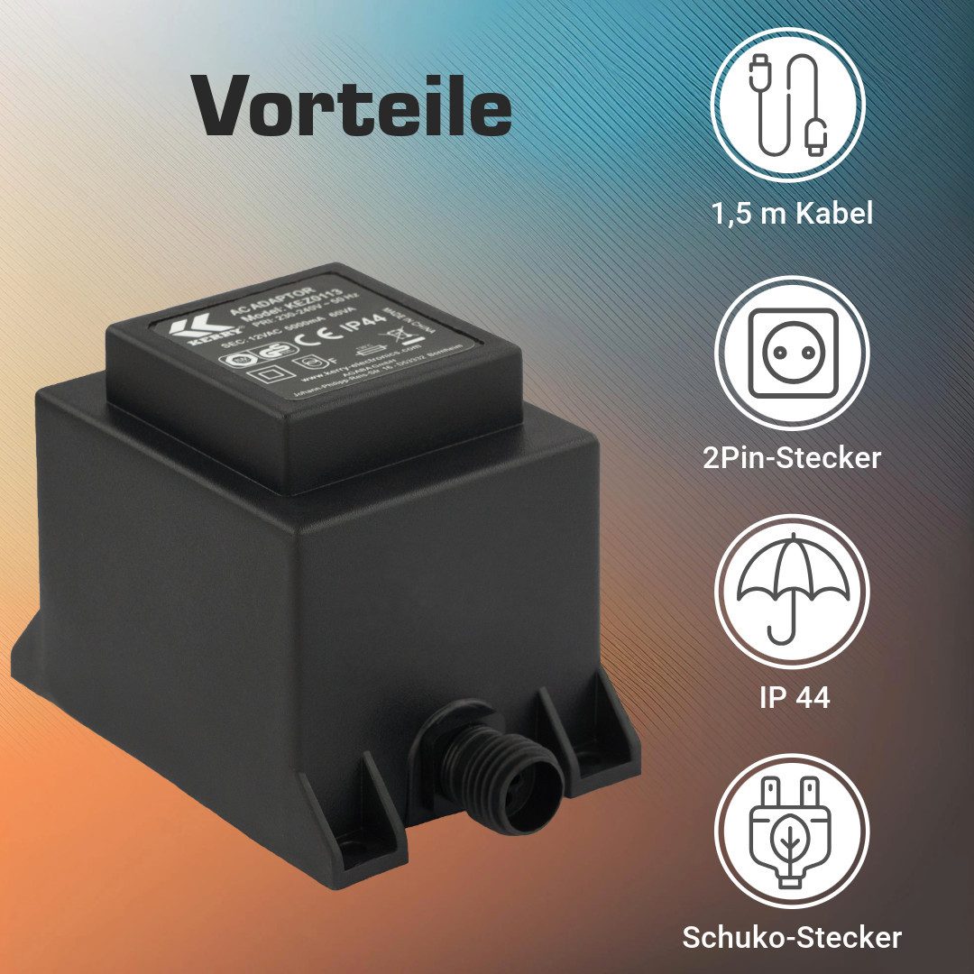 KERRY 12V, 60VA /60W Trafo/Transformator AC/AC IP44 kez0113 LED Beleuchtung LED Trafo