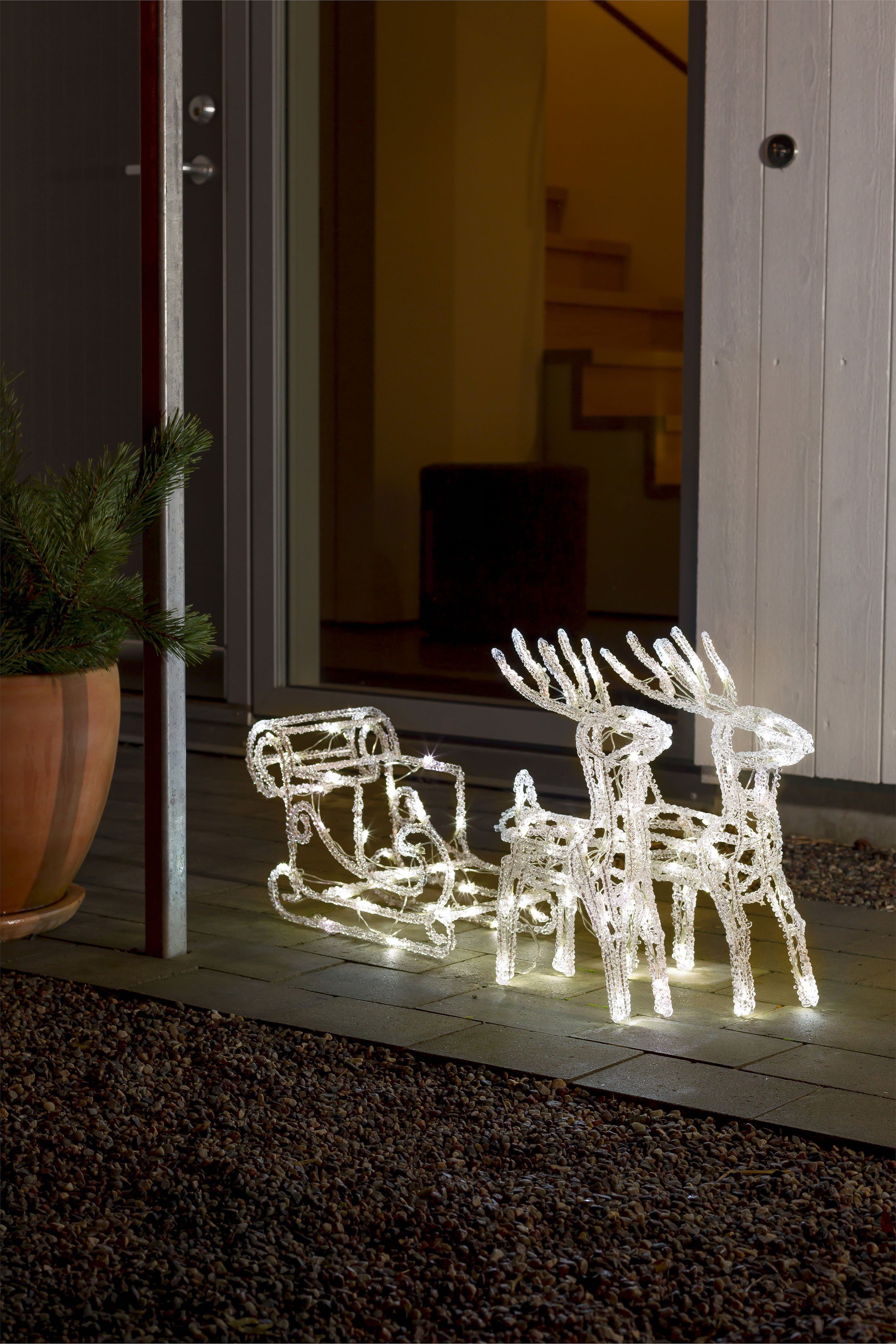 KONSTSMIDE Weihnachtsfigur Acryl-Set LED aussen (1 2 Rentieren", Dioden mit weiße warm Weihnachtsdeko "Schlitten St), 96