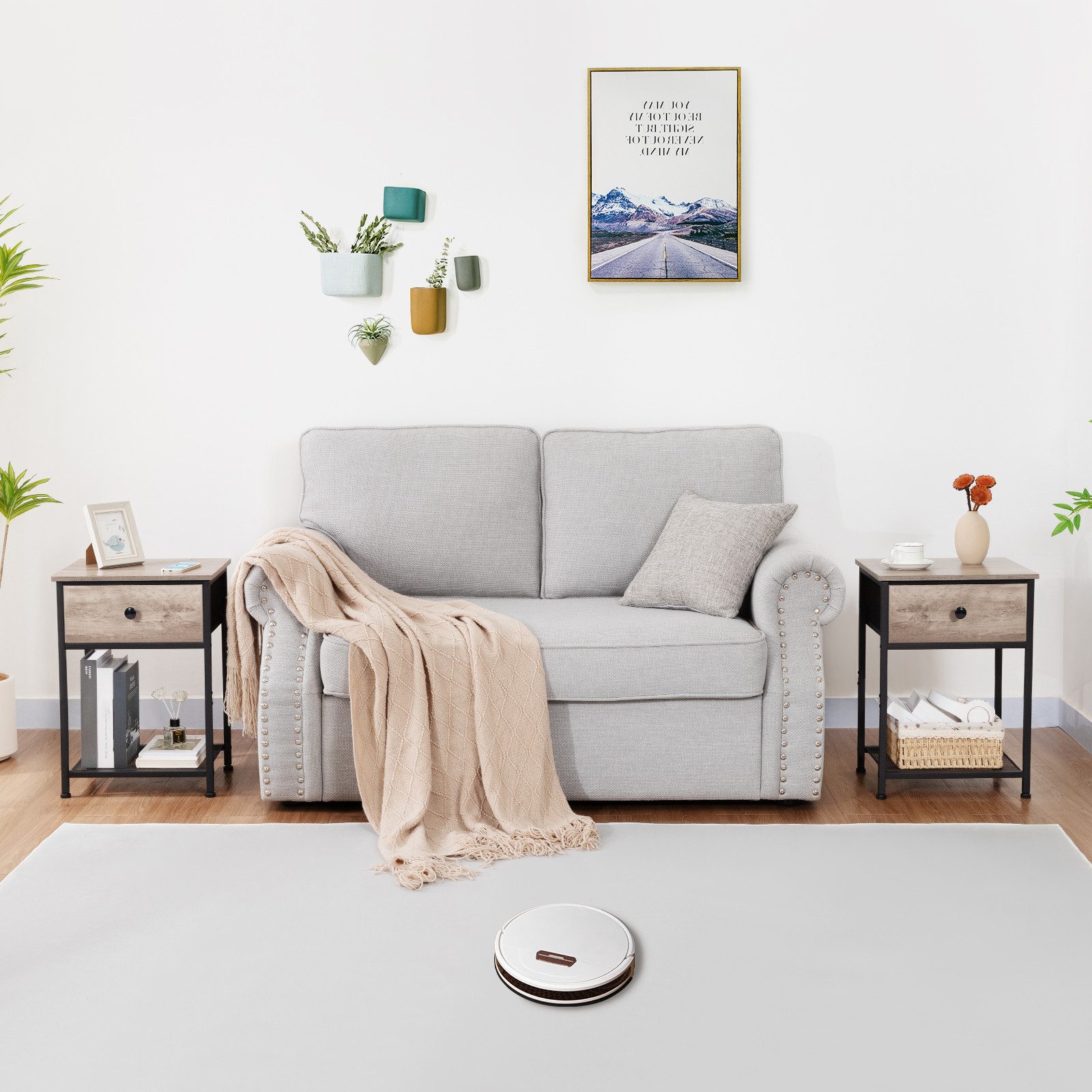 AMHANCIBLE Nachttisch 2er-Set im Industriestil, mit Schublade und offenem Ablagefach (2-St), Beistelltisch mit stabilem Metallrahmen, Maße 40×30×55 cm – Bild 4 von 5