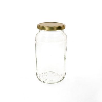 MamboCat Einmachglas 12er Set Rundglas 1062 ml To 82 goldener Deckel incl. Rezeptheft, Glas