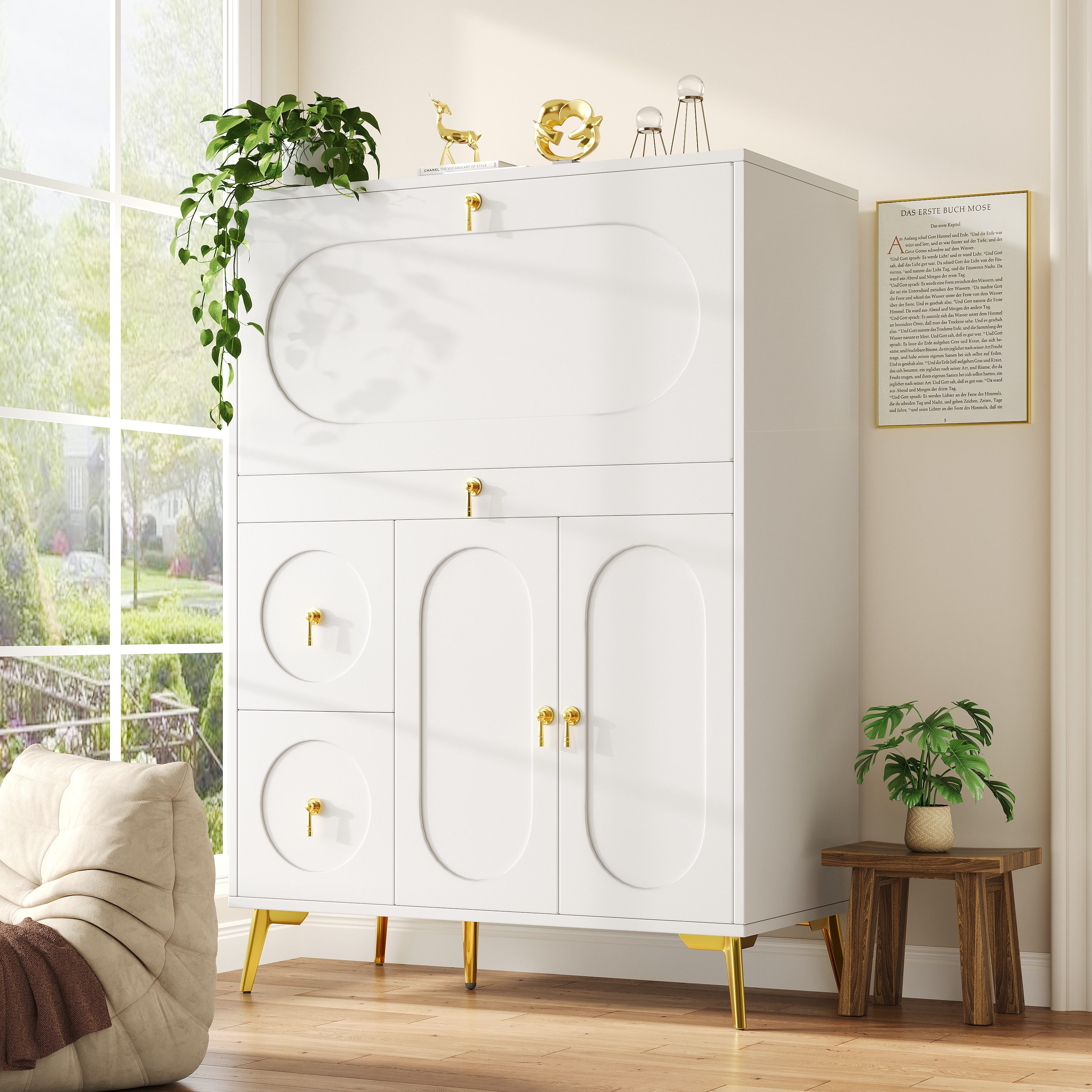 Vorratsschrank Schlicht modern mit Falttüren Sideboard 100×50×140cm