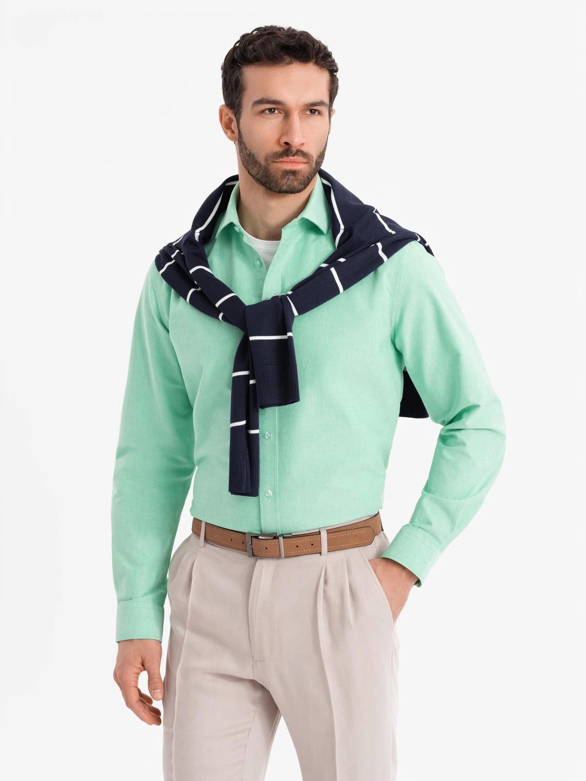 OMBRE Langarmhemd Pastellfarbenes Oxford-Hemd aus Baumwolle für Herren günstig online kaufen