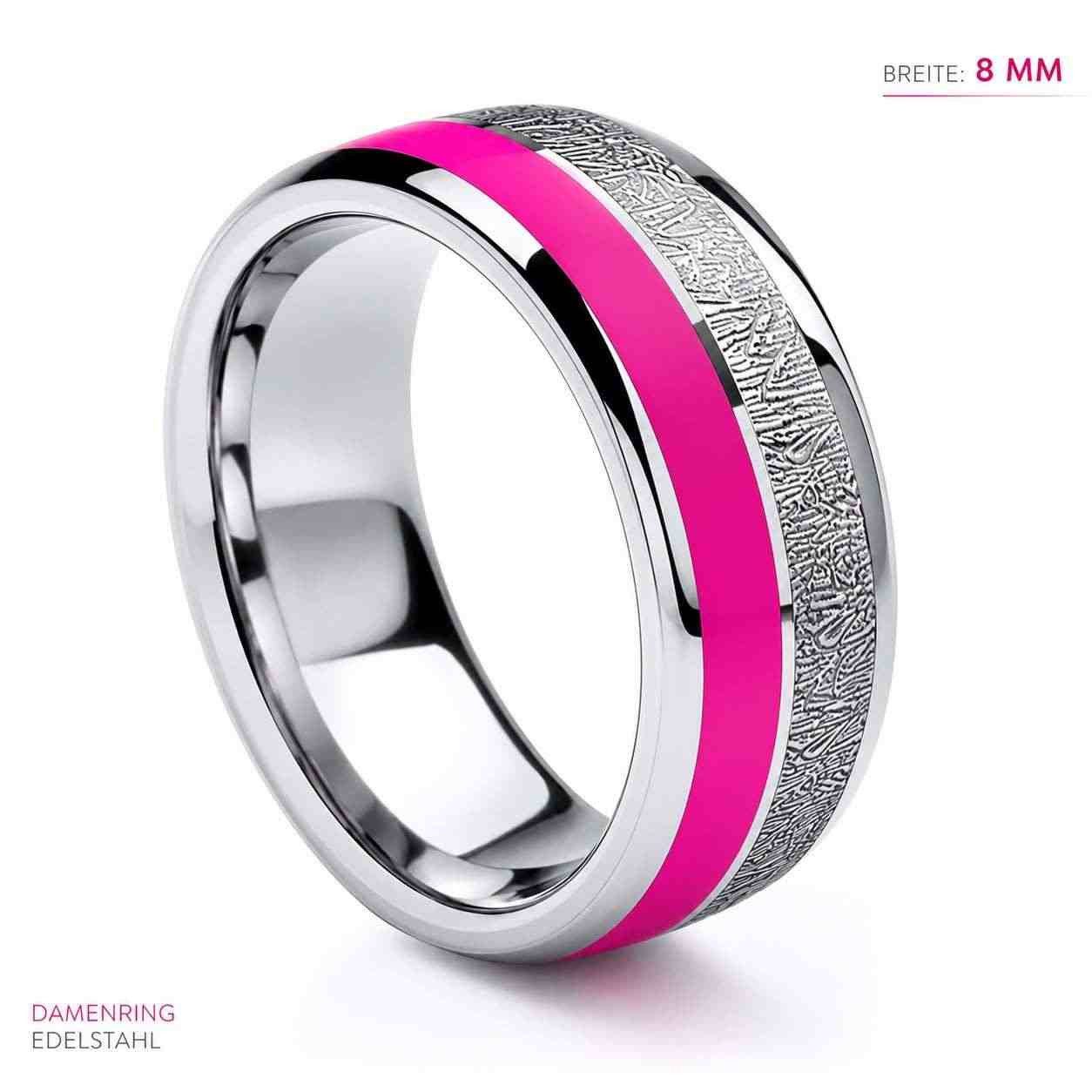 Taffstyle Fingerring Damenring Edelstahl Pink Epoxy hochglanzpoliert Verlobungsring (Moderner Damenring aus hochwertigem Edelstahl mit pinkfarbener Einlage, glänzender Oberfläche und detailreicher Struktur – 8 Millimeter breit)