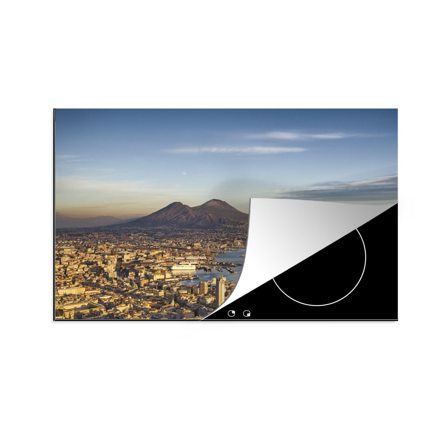 MuchoWow Herdblende-/Abdeckplatte Helles Sonnenlicht über der Stadt Neapel, Vinyl, (1 tlg), 83x51 cm, Ceranfeldabdeckung, Arbeitsplatte für küche