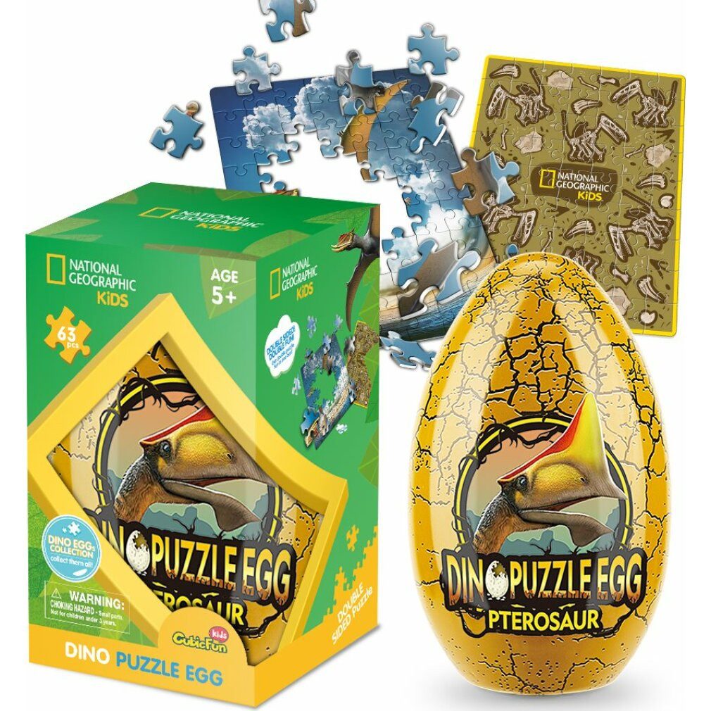CubicFun Puzzle Doppelseitiges Puzzle im Ei National Geographic: Pterosaurier 63 Teile, Puzzleteile