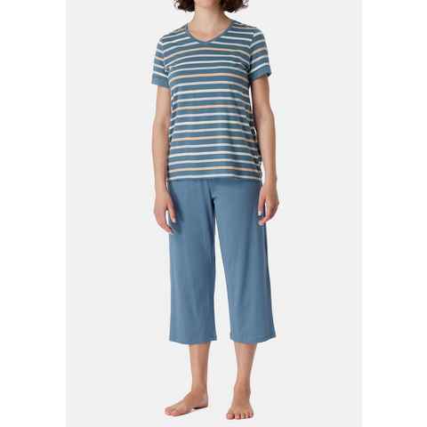 Schiesser Pyjama Casual Essentials (Set, 2 tlg) Schlafanzug - Baumwolle - Atmungsaktiv - Set aus T-Shirt und 3/4-Hose