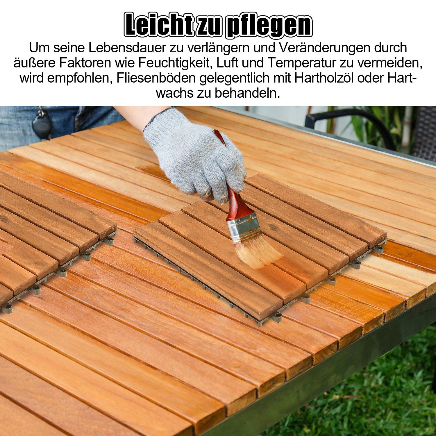 Clanmacy Holzfliesen 11-110 Stück erhältlich Terrassenfliesen, Akazien-Holz, Garten - 33st, 33er Set, 33 St., 30x30cm = 1qm pro Fliese, rutschfest, Stecksystem, – Bild 4 von 5