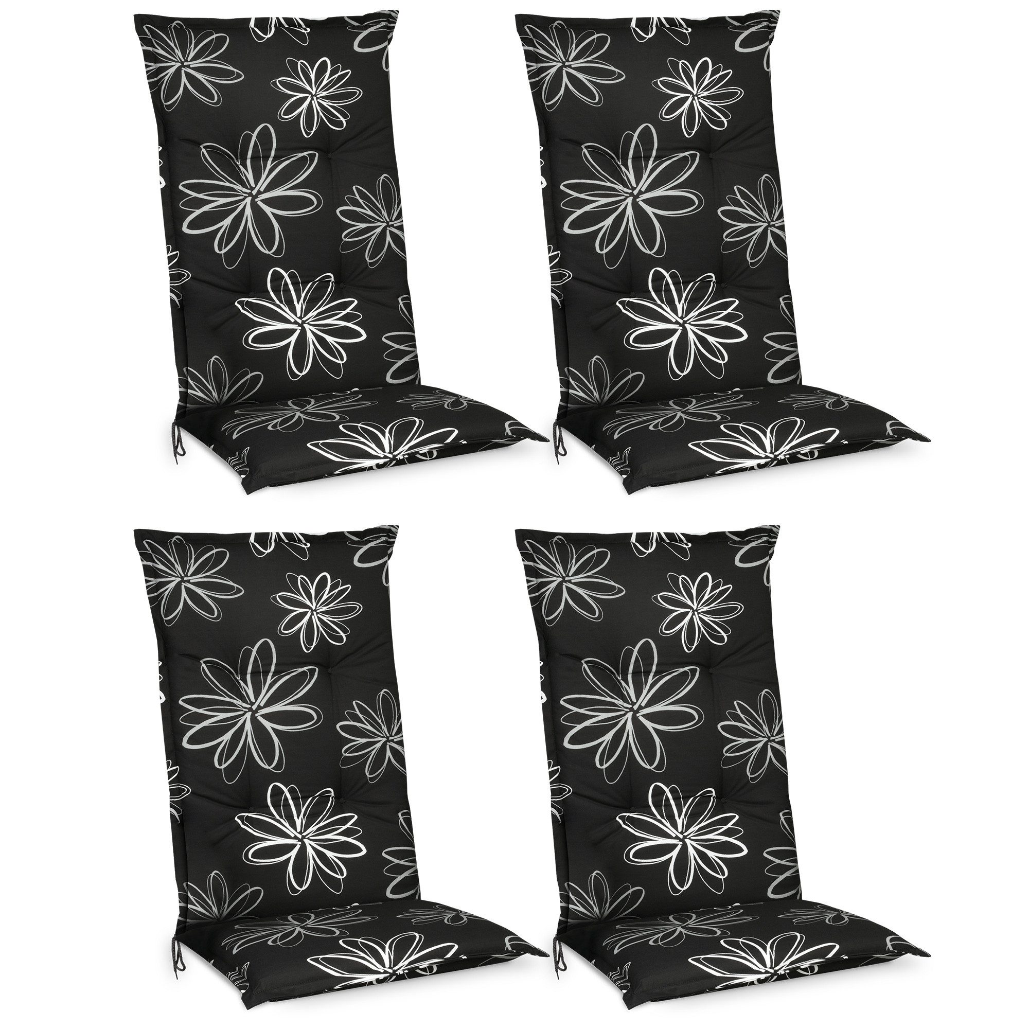 Beautissu Hochlehnerauflage 4er Set Hochlehner für Gartenstuhl Flores, 120x50x6cm, Schwarz, Polster Auflage Sitzpolster Hochlehner UV-Lichtecht Gartenstuhlauflage
