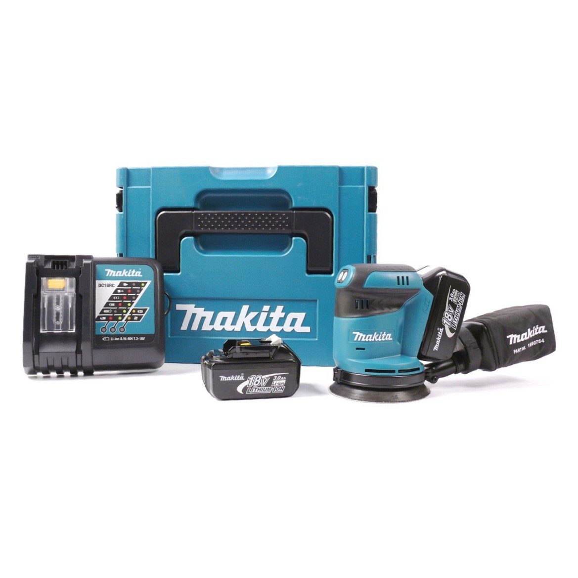 Makita Akku-Exzenterschleifer BBO 180 RFJ 18V Li-ion Akku Exzenterschleifer + 2x Akku 3,0Ah
