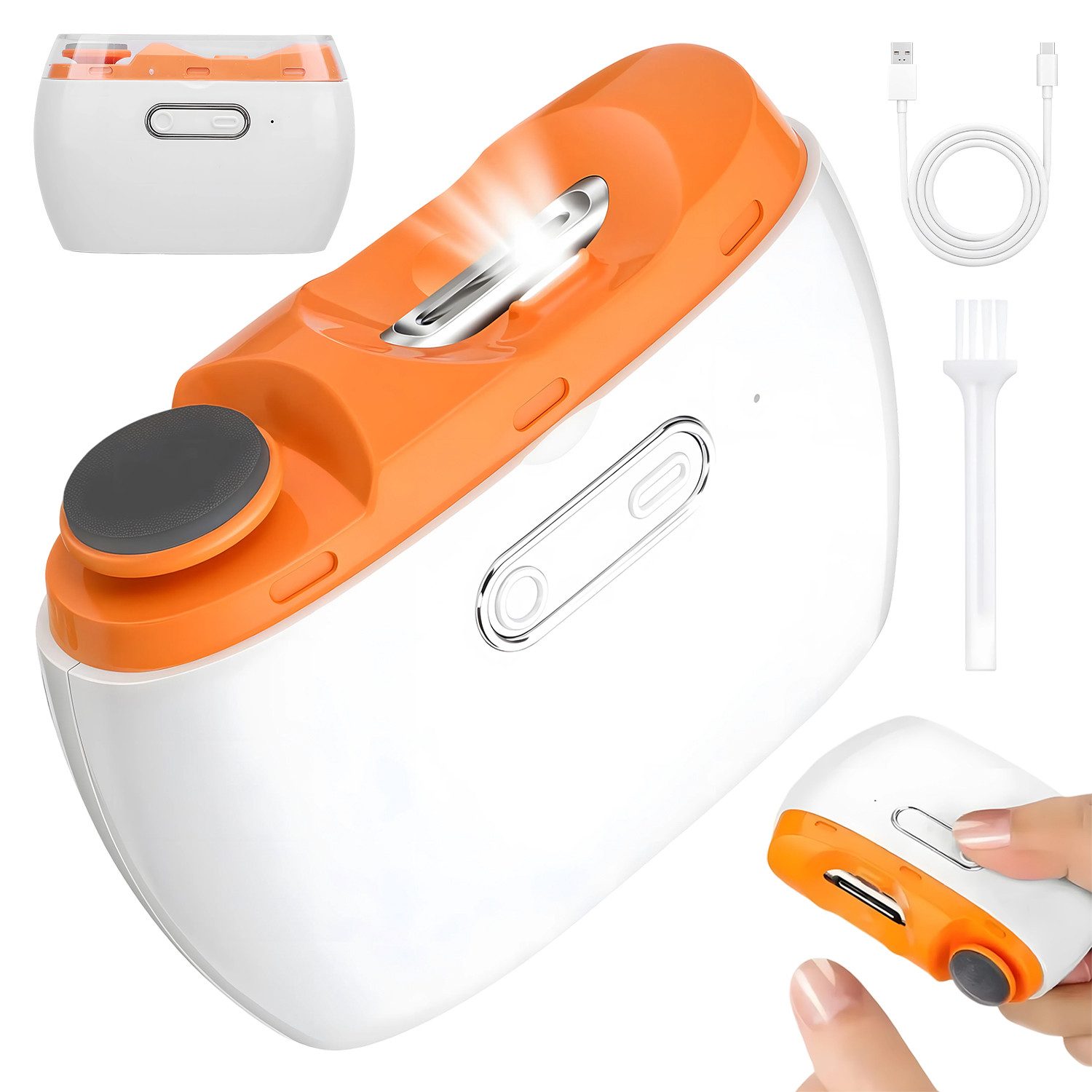 AKKEE Nagelknipser Elektrischer Nagelknipser mit Licht, 2in1 Nagelfeile Elektrisch, mit 2 Geschwindigkeiten Polierer