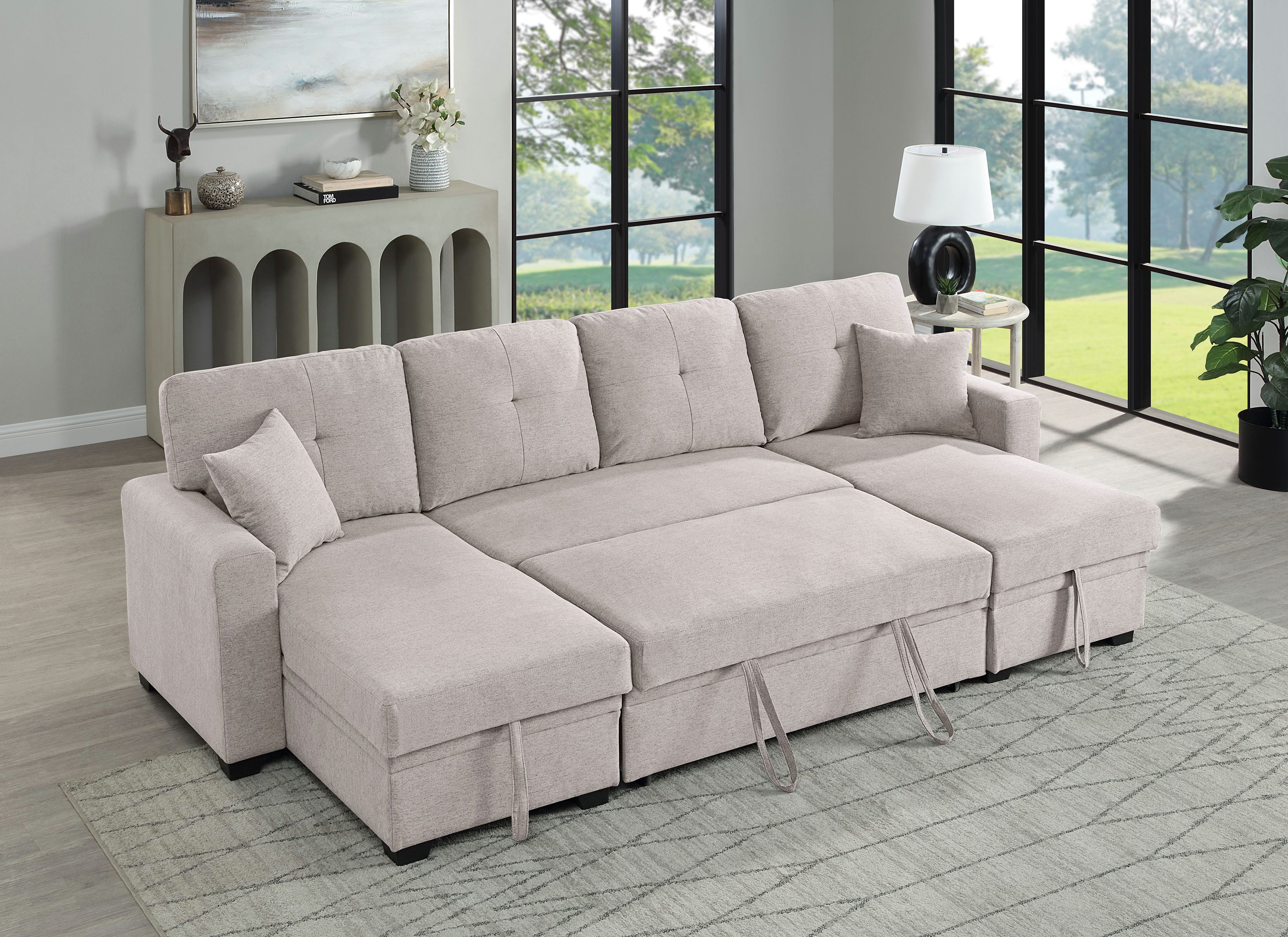 ATLANTIC home collection Wohnlandschaft Gerrit U-Form, Br. 282 cm Couch, Liegefl. 125x215 cm, mit Schlaffunktion, 2 Bettkästen & 2 Zierkissen