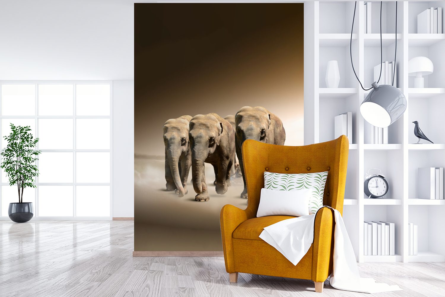 MuchoWow Fototapete Elefanten Wandtapete Matt, Wohnzimmer, bedruckt, Vinyl Montagefertig Tiere Tapete (3 - - für Nebel, St)