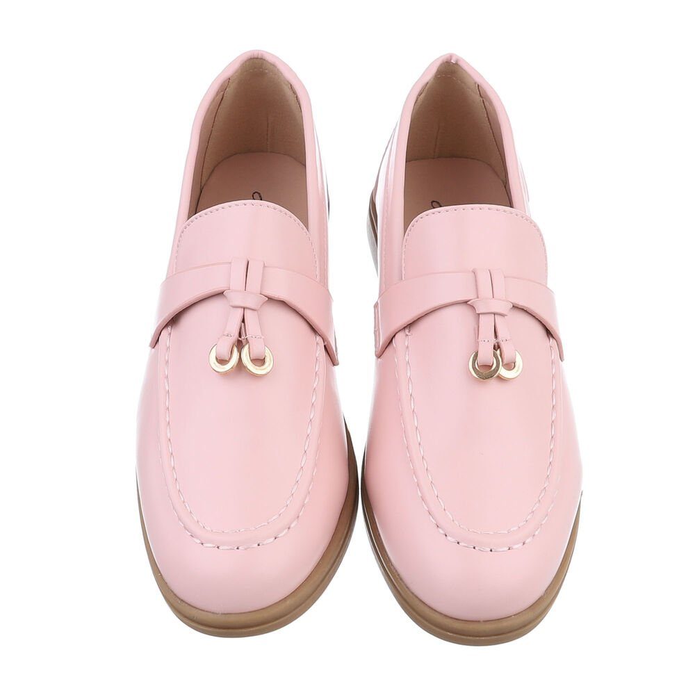 Ital-Design Damen Mokassins Freizeit Slipper Blockabsatz Mokassins in Rosa