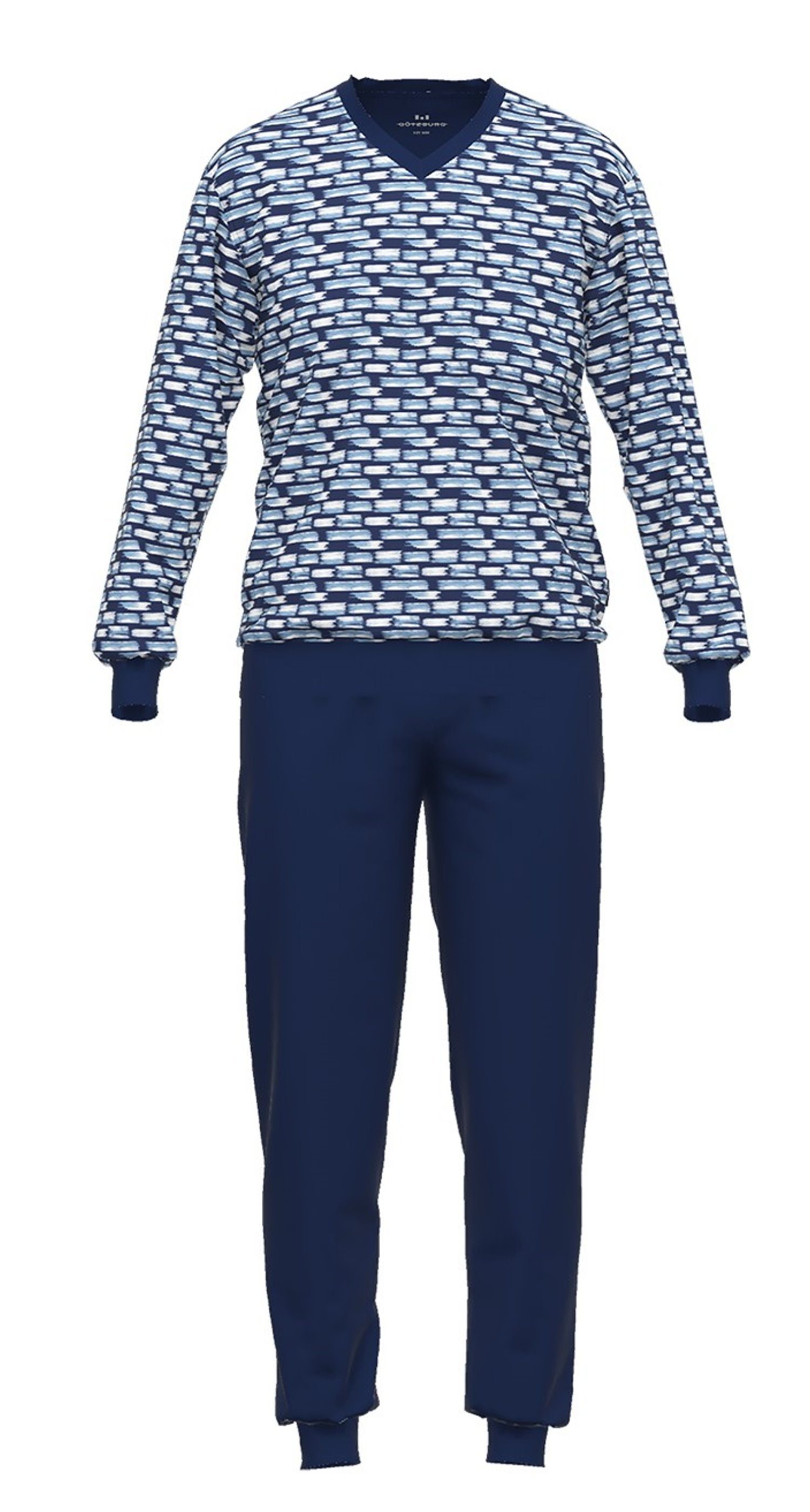 Schlafanzug Herren Pyjama mit V-Ausschnitt