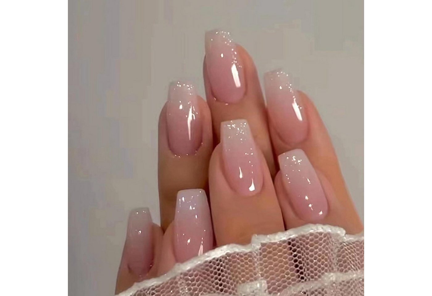 LuxusKollektion Kunstfingernägel 24 Nägel Aufkleben Kurze French Nails Rosa Ballerina Acryl Full Cover