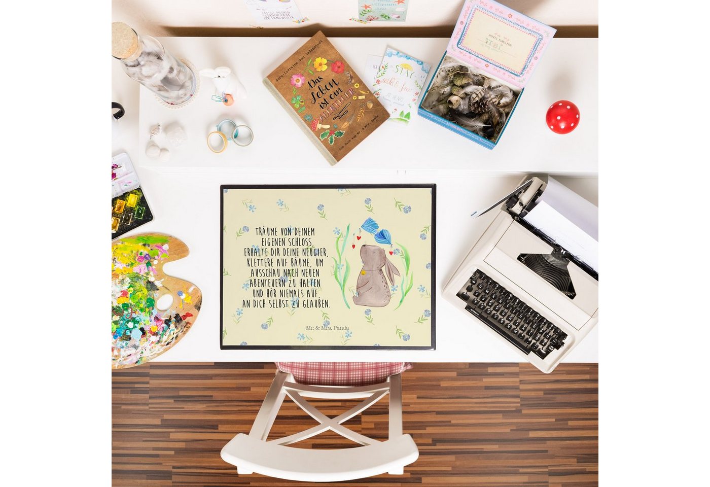 Thumbnail - Mr. & Mrs. Panda Schreibtischunterlage Hase Blume - Blumig - Geschenk, Büroartikel, erstes Kind, Schreibtis, (Packung, ...