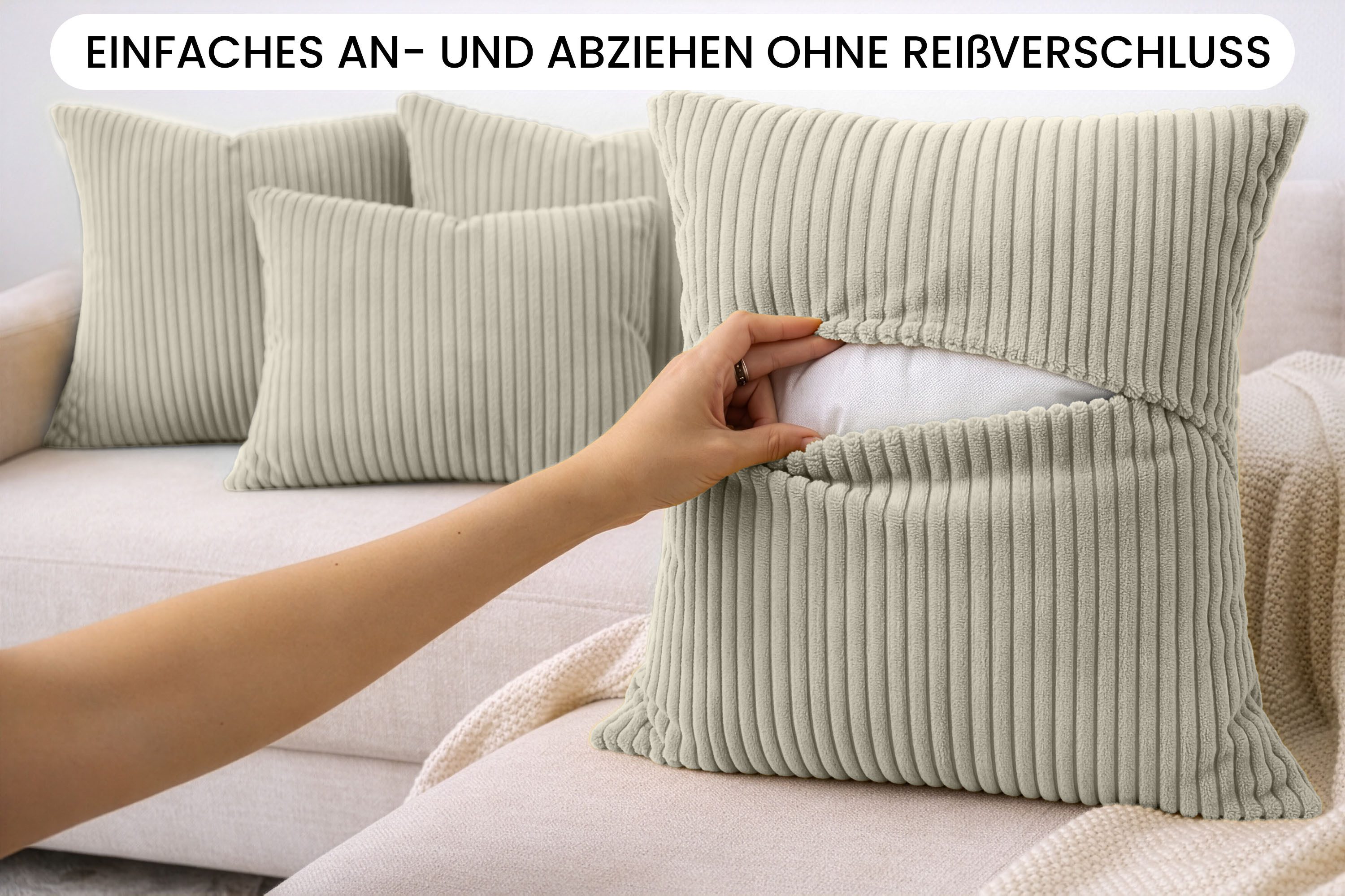 Amilian Dekokissen Sofakissen 4er Set mit Füllung - 2x 45x45 + 2x 35x45 cm, Hotelverschluss, waschbar, formstabil – Bild 5 von 5