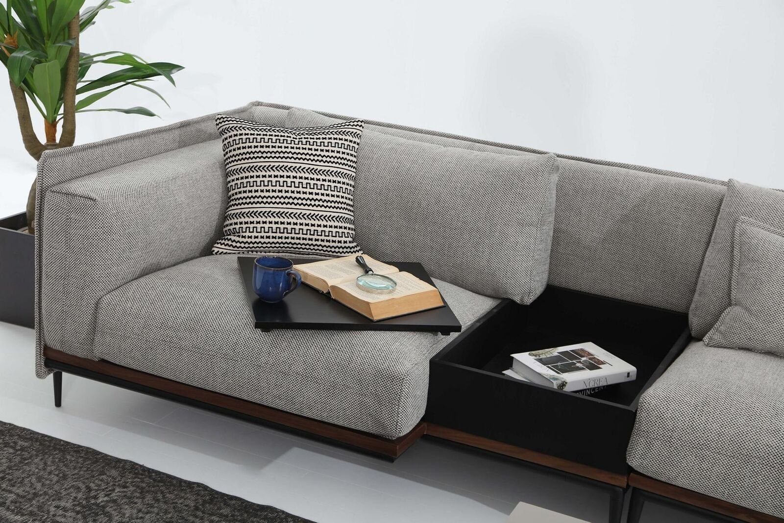 JVmoebel Design L-Form Grau Sofa in Wohnzimmer XXL, Made Stoff Ecksofa Modern Teile, 4 Polyester Ecksofa Europa