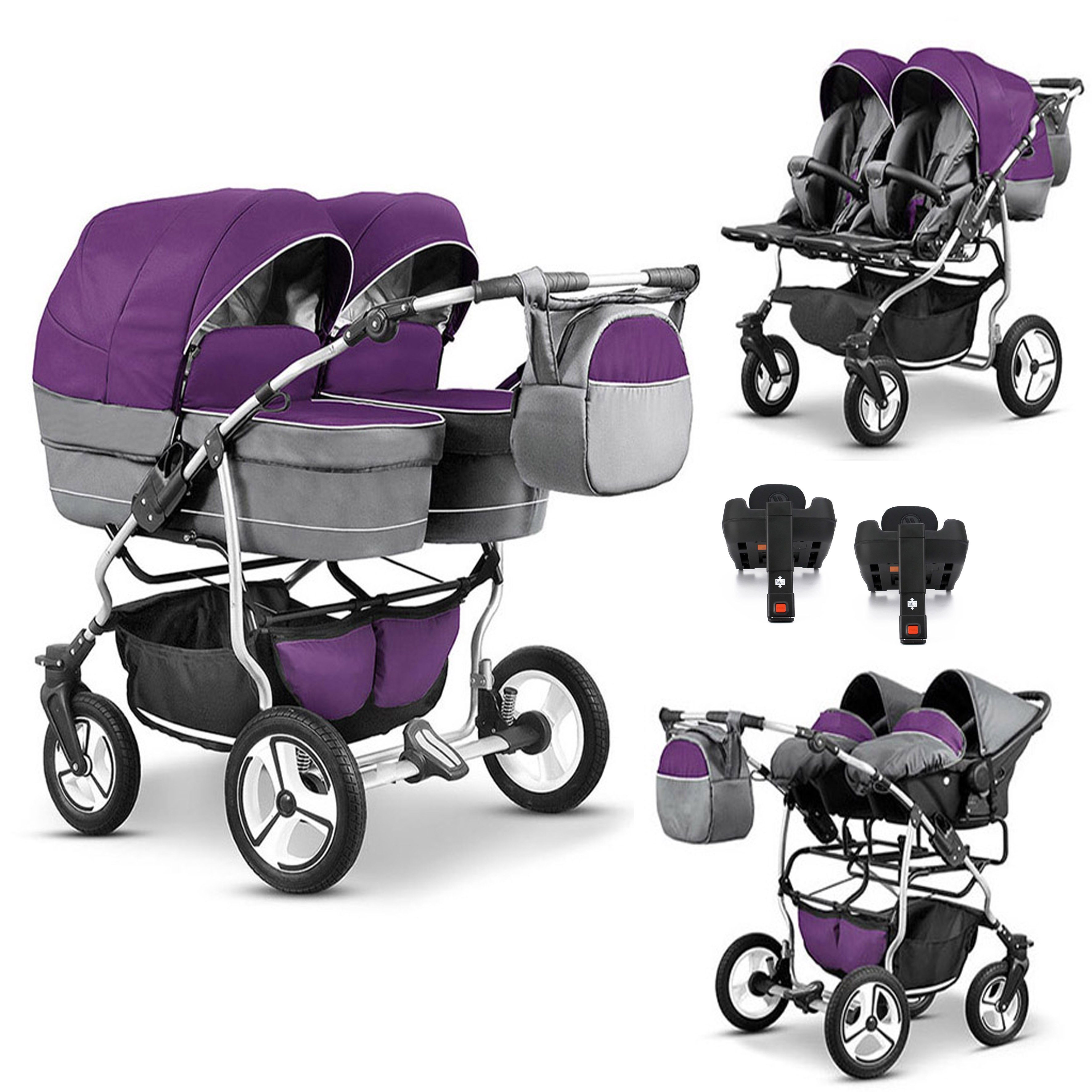 BabyMerc Zwillingswagen Twin Star 5 in 1 inkl. Sportsitze, Autositze und Isos in 16 Farben