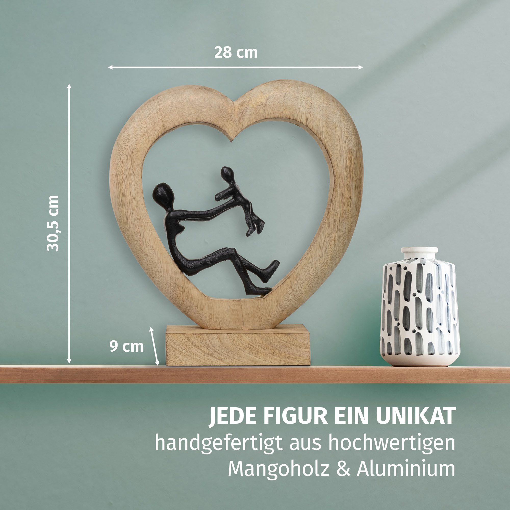 Moritz Skulptur Dekofigur Mother’s Love Schwarz 30,5cm aus Holz und Aluminium Skulptur