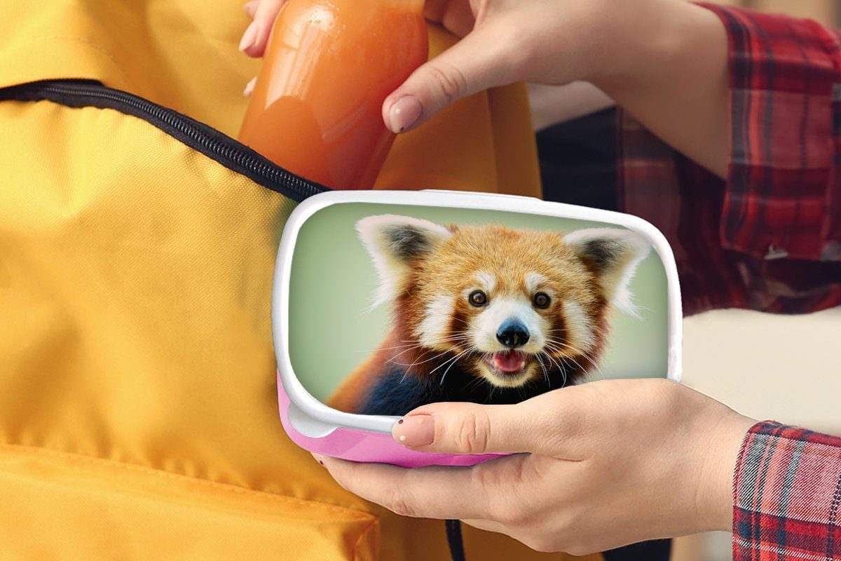 Snackbox, Panda - MuchoWow Erwachsene, Kunststoff - rosa Orange Roter Brotbox für Schwarz, Brotdose Lunchbox (2-tlg), Mädchen, Kinder, Kunststoff,