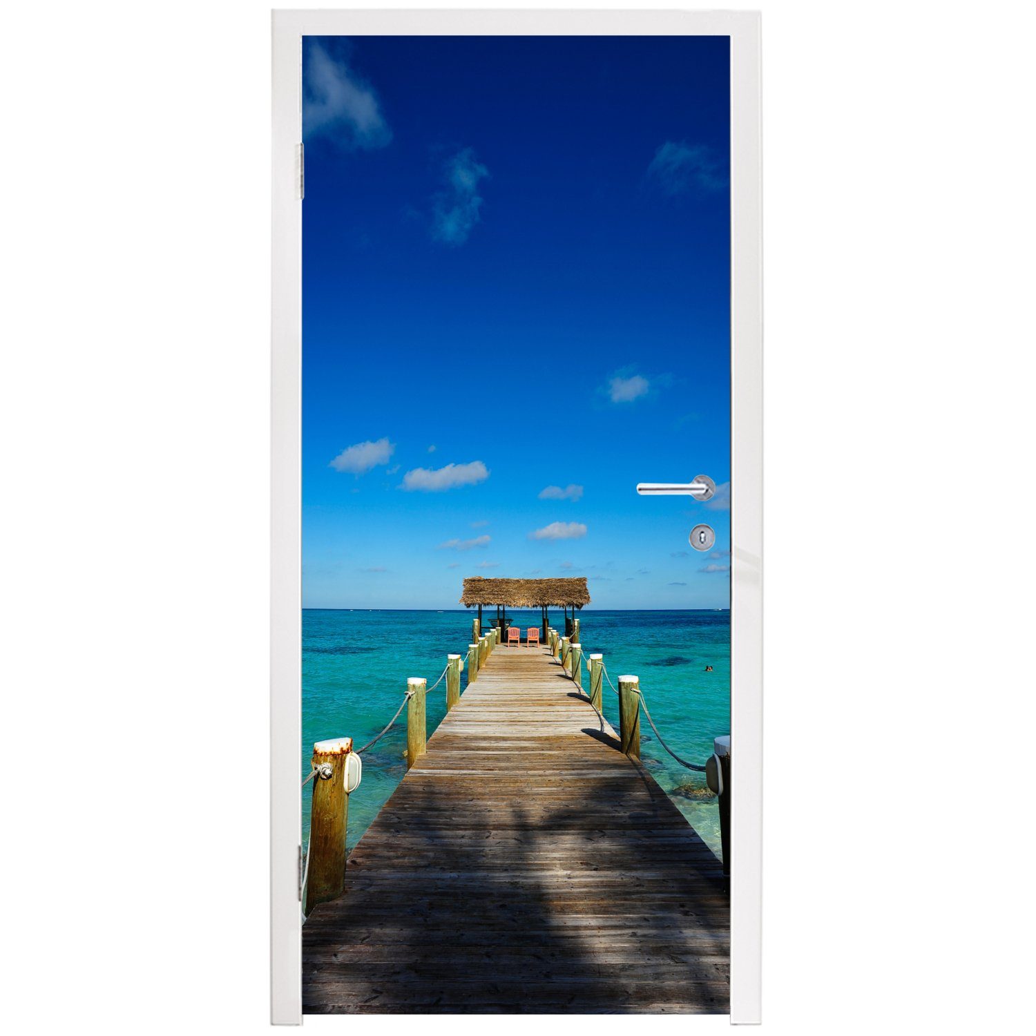 MuchoWow Türtapete Bootssteg 75x205 (1 St), bedruckt, cm für den Bahamas, Türaufkleber, Tür, Matt, auf Fototapete