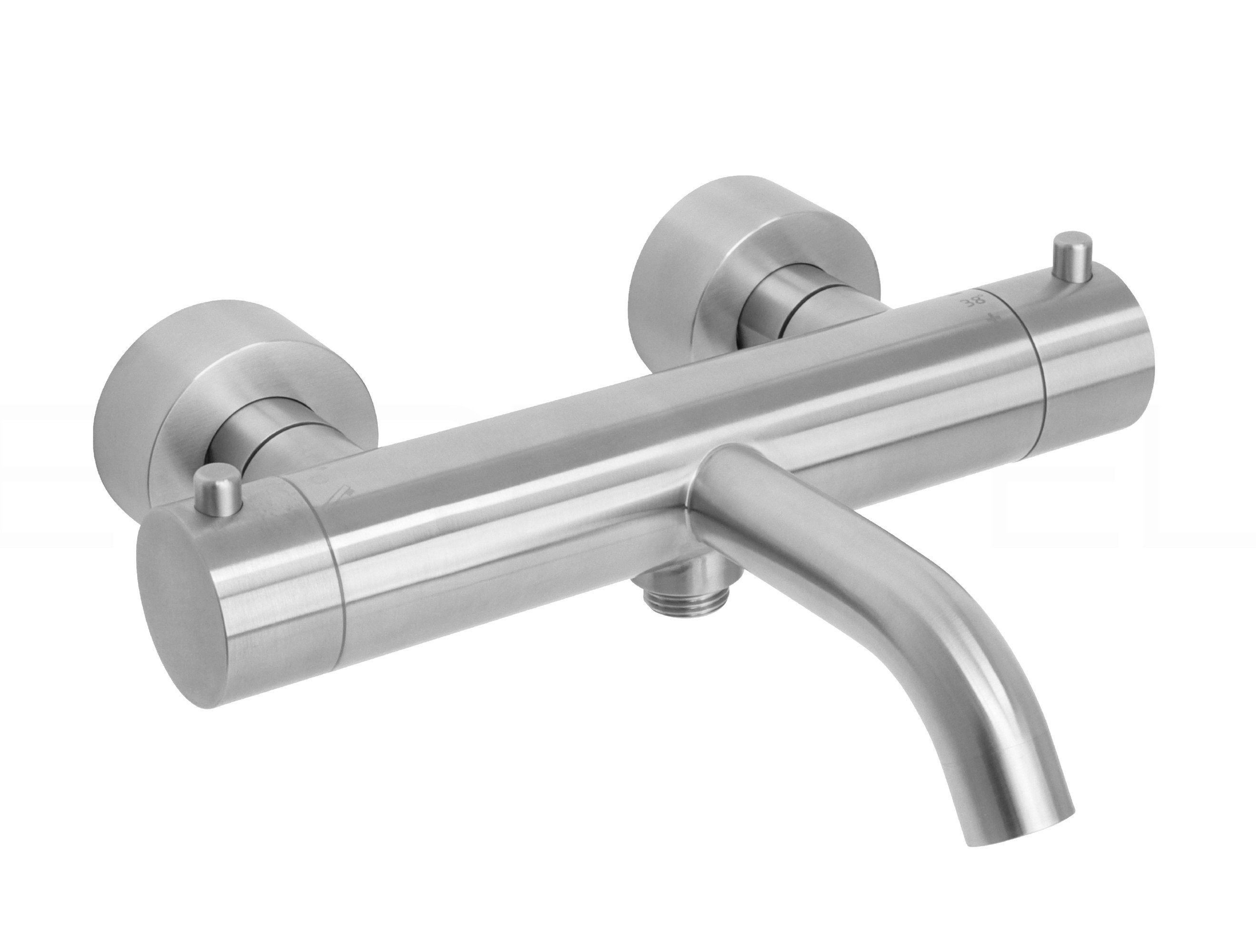 DEUSENFELD Wannenarmatur M8BT2652 (Verbrühschutz, Thermostat mit Umsteller) Echt Edelstahl, matt gebürstet