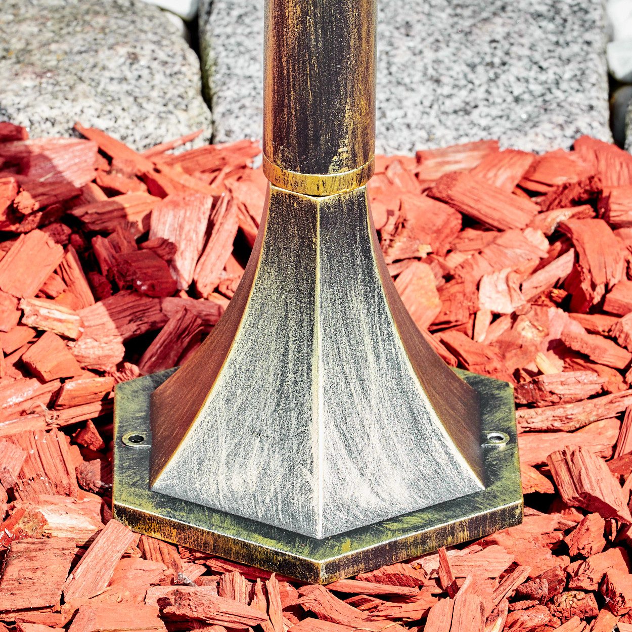 hofstein Pollerleuchte Außenwegeleuchte mit Bewegungsmelder aus Metall/Glas, E27, IP44, Wegelampe Antik/Landhaus/Vintage in Braun/Gold/Klar/Orange, Höhe 122cm