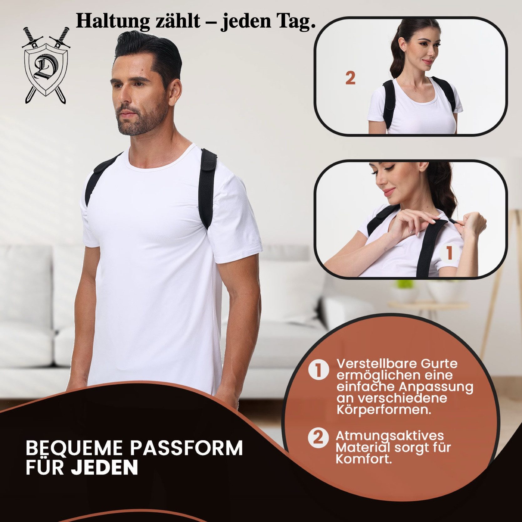 DONNERKRAFT Geradehalter mit Stützgürtel Haltungskorrektur Haltungstrainer Herren Damen + Ebook Leitfaden