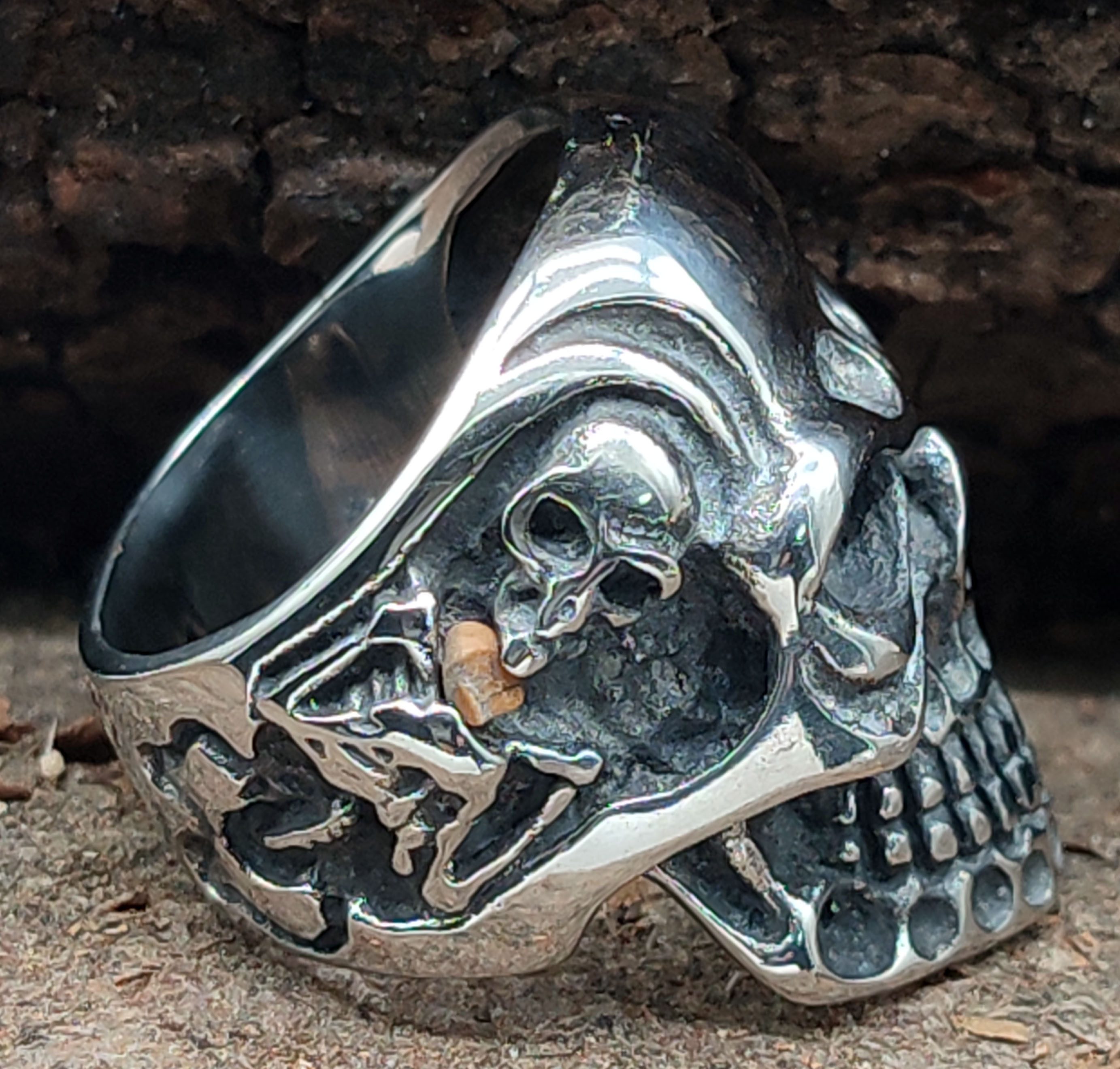 Kiss of Leather Fingerring RING TOTENKOPF, GR. 58-71 (TK34) - EDELSTAHL