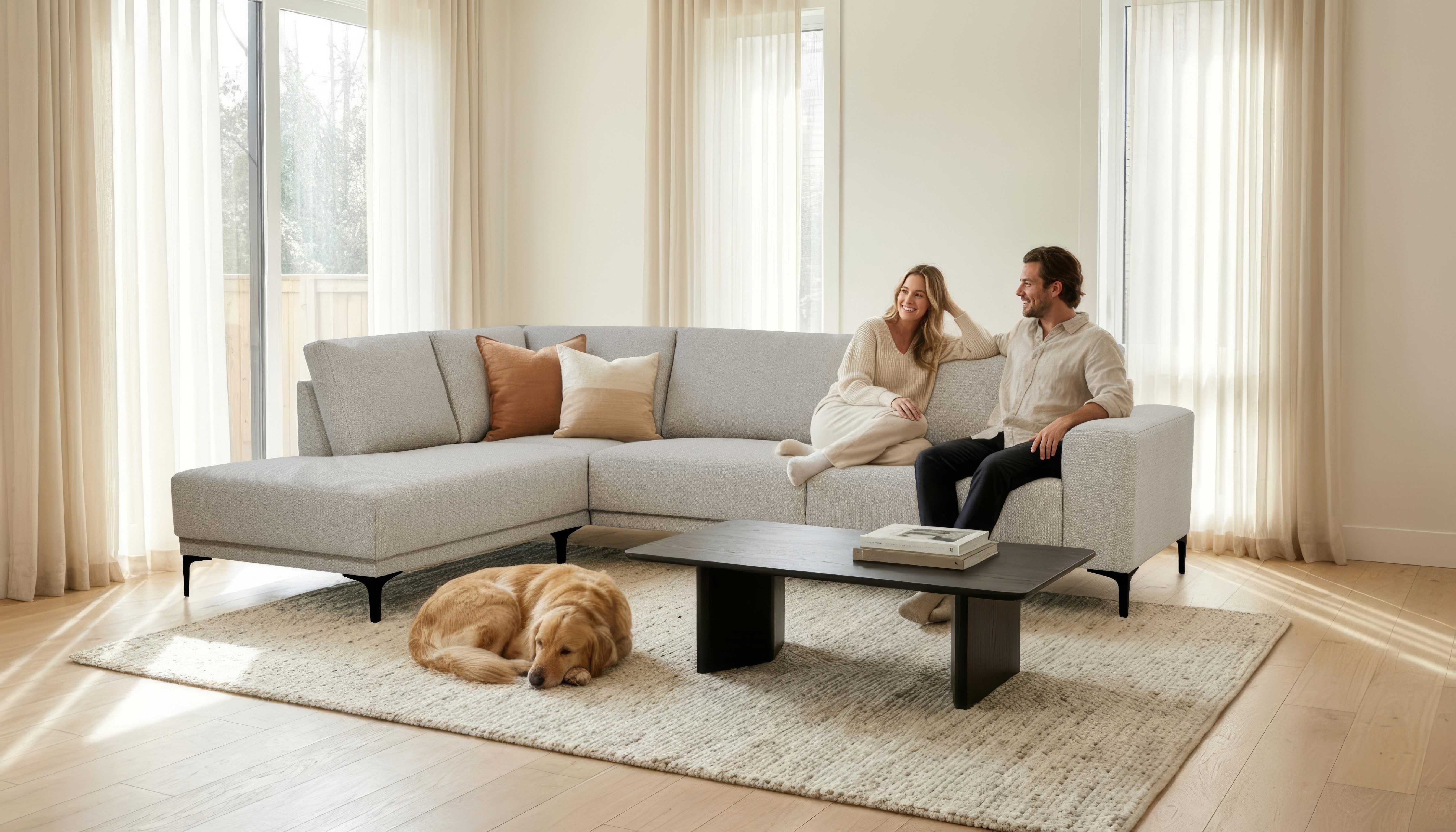 OTTO home Ecksofa Xander, L-Form, Breite 289 cm, Webstoff, Soft-Touch Chenille, schwarze Metallfüße