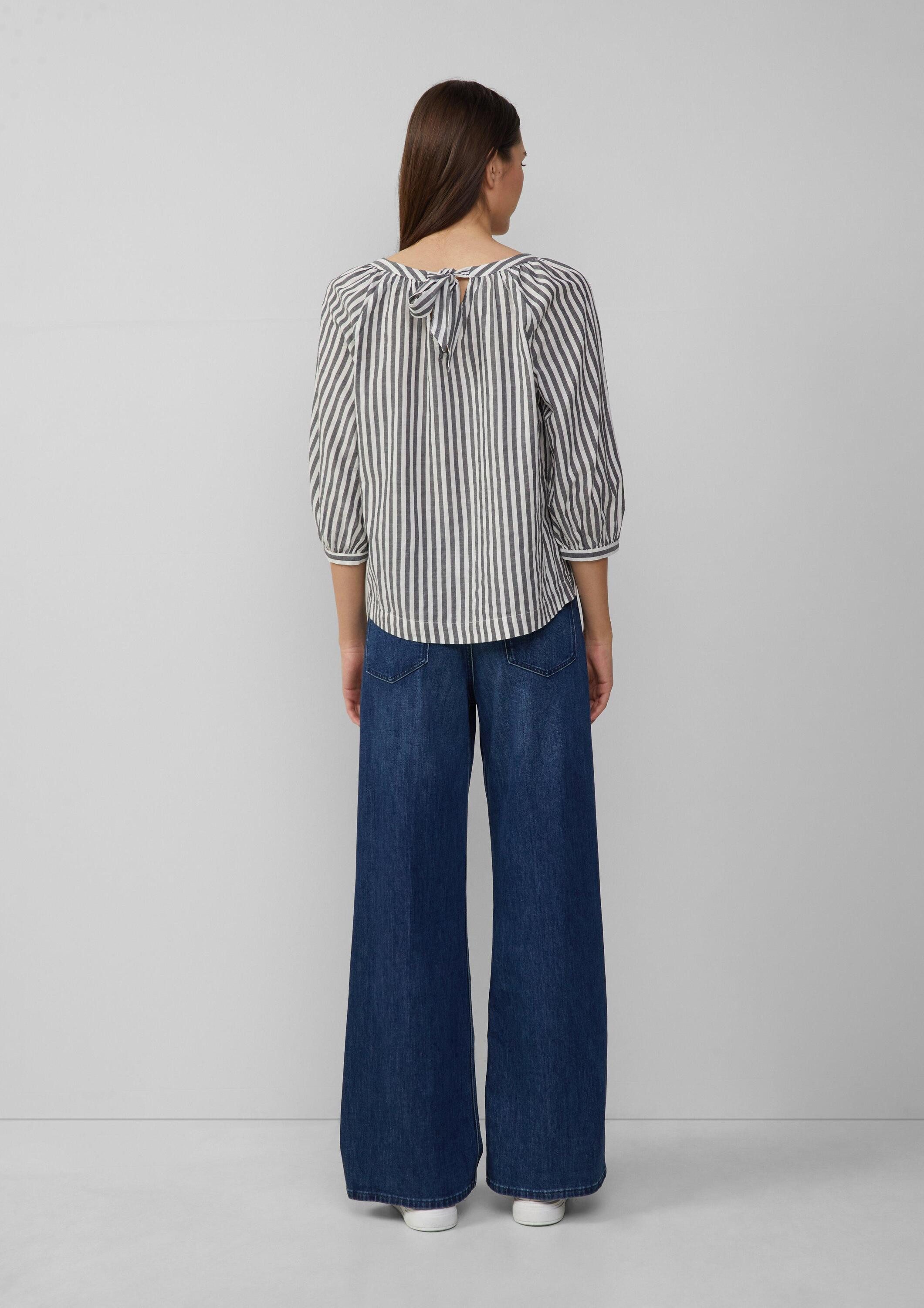 s.Oliver Kurzarmbluse Bluse Streifenbluse mit Raffung und Schleife