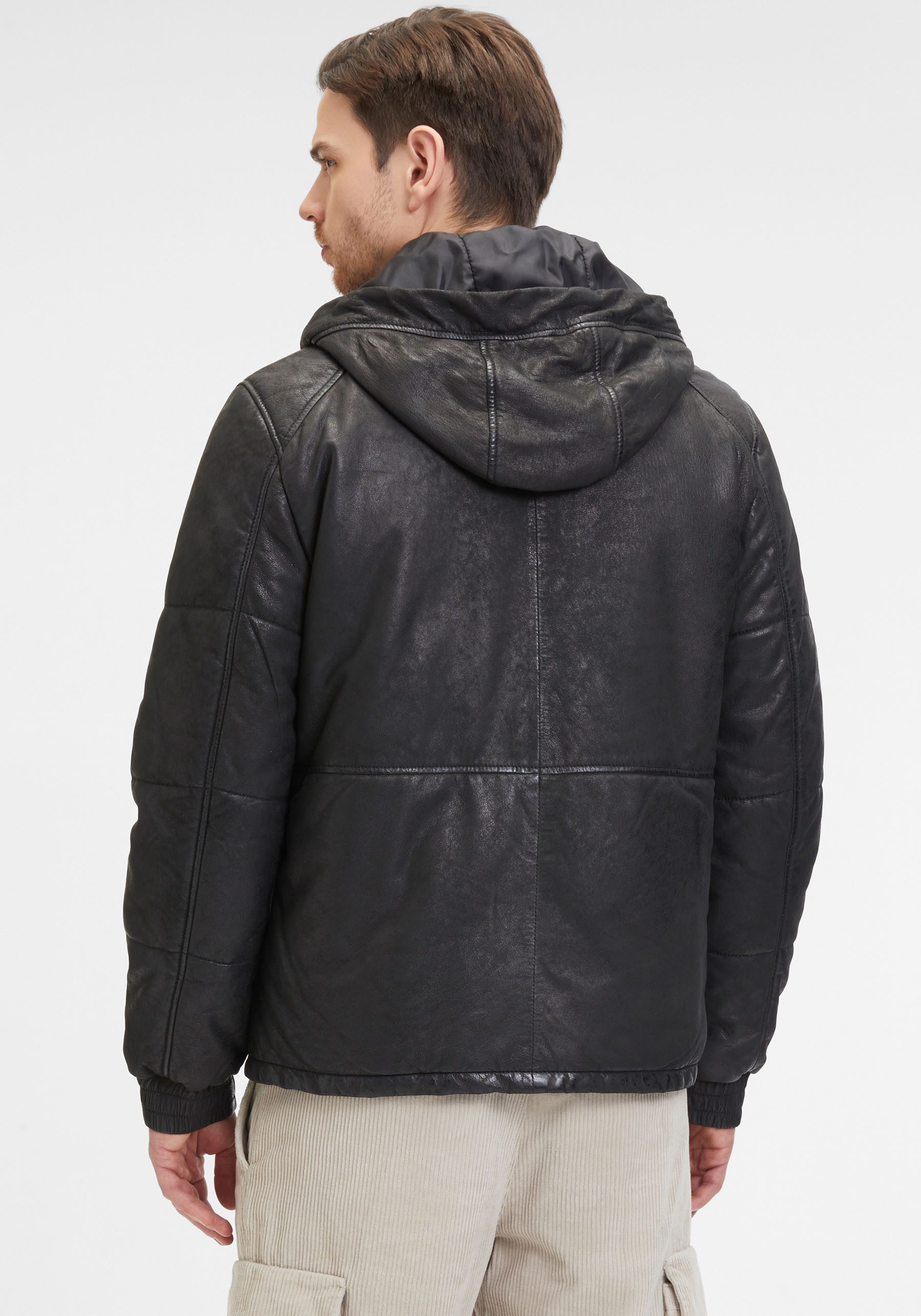Mauritius Lederjacke G2MAbito OS mit Kapuze, Reißverschluss, Raglanärmeln, Wattierung