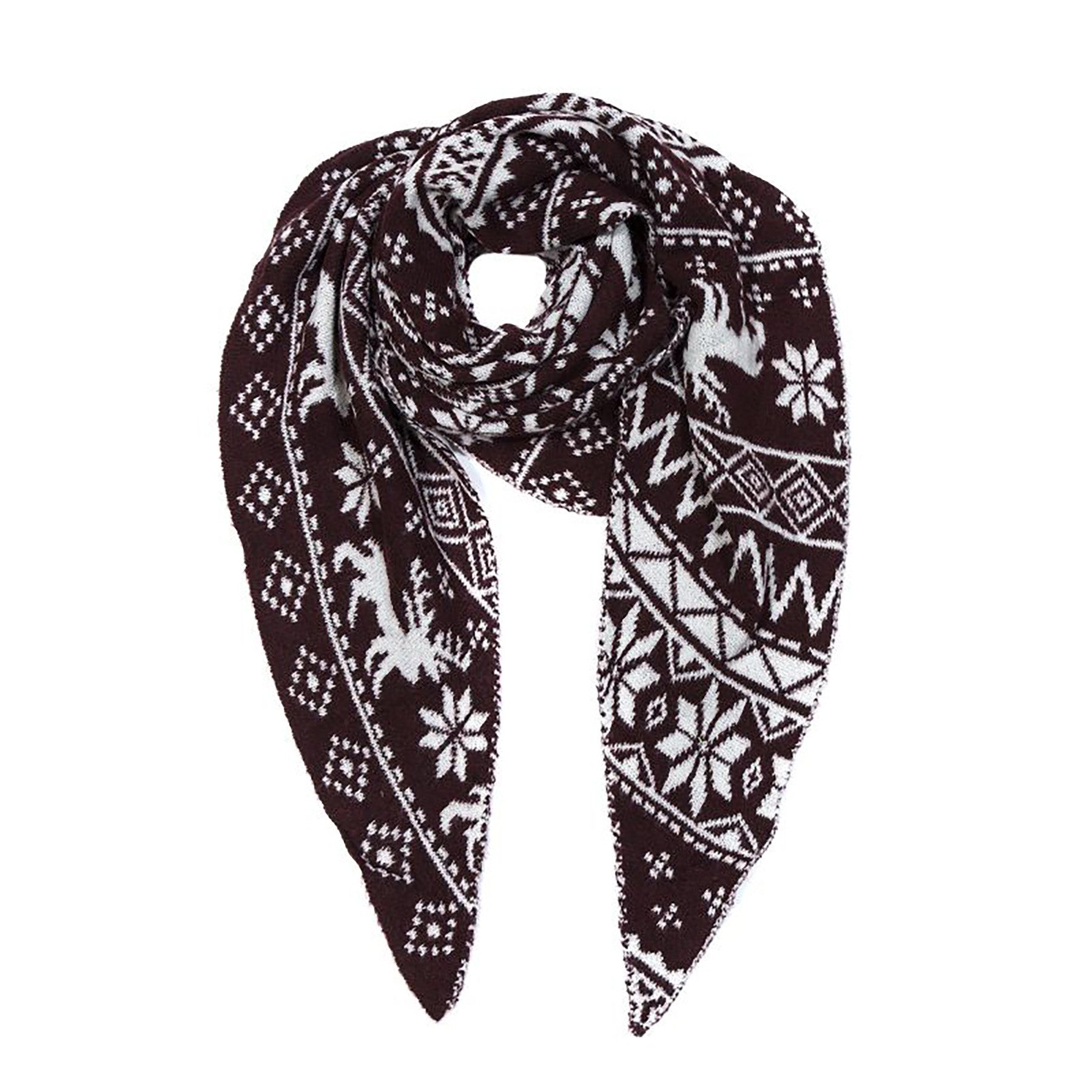 Faera Modeschal Norwegermuster Rentier Schneeflocken für Damen, (1-St), Rentiermotive, Geometrische Bordüren, Zweifarbige Optik