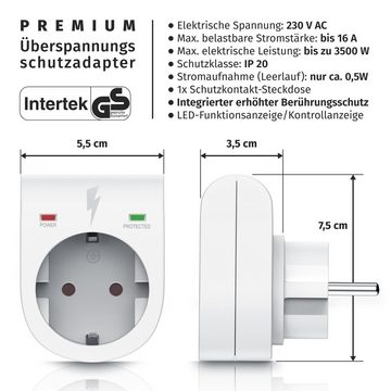 Arendo Steckdose, Schuko Überspannungsschutzadapter, LED, Kindersicherung, 3500W