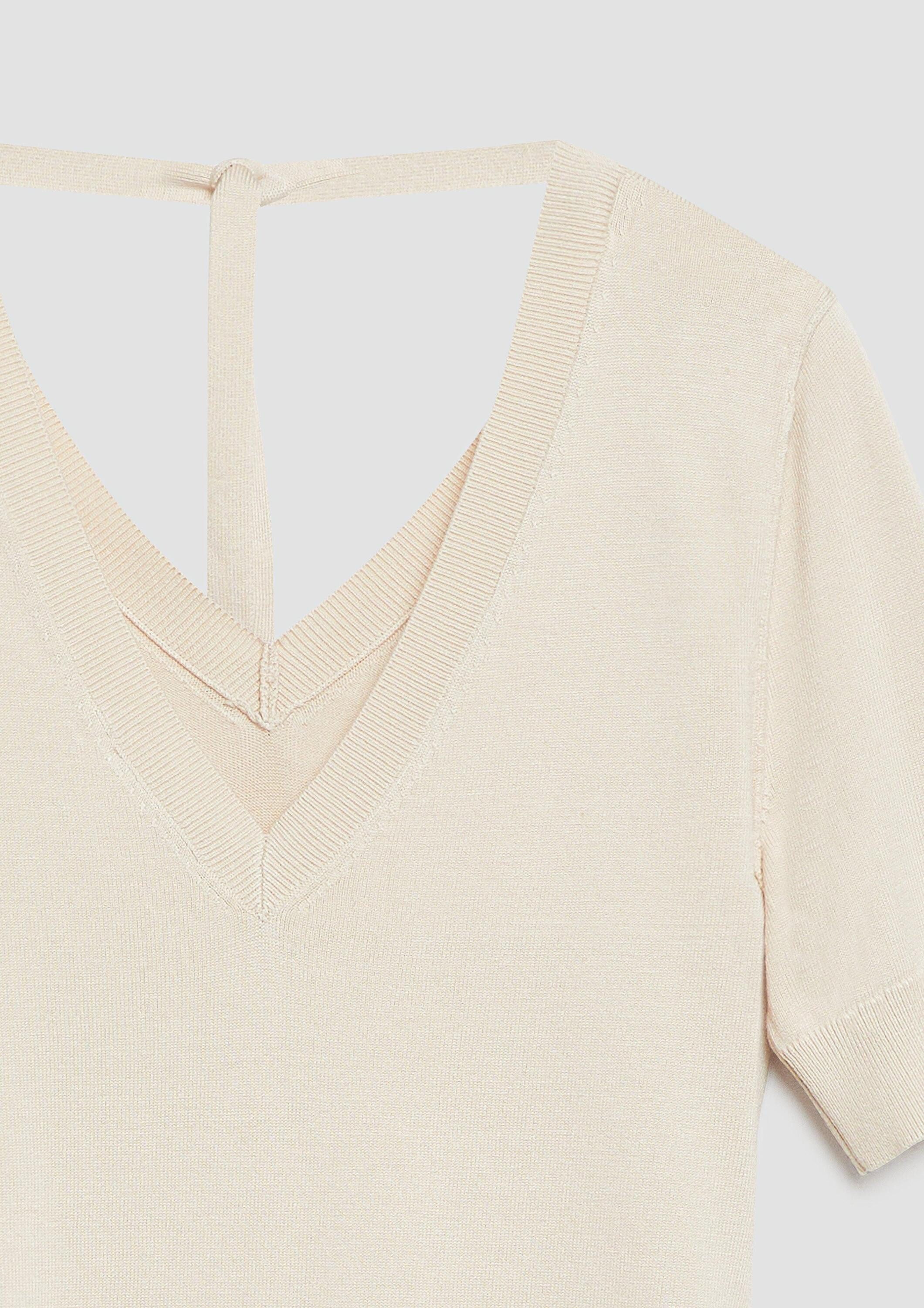 comma Kurzarmpullover Strickpullover Kurzarm-Pullover mit tiefem Rückenausschnitt und Bindedetail
