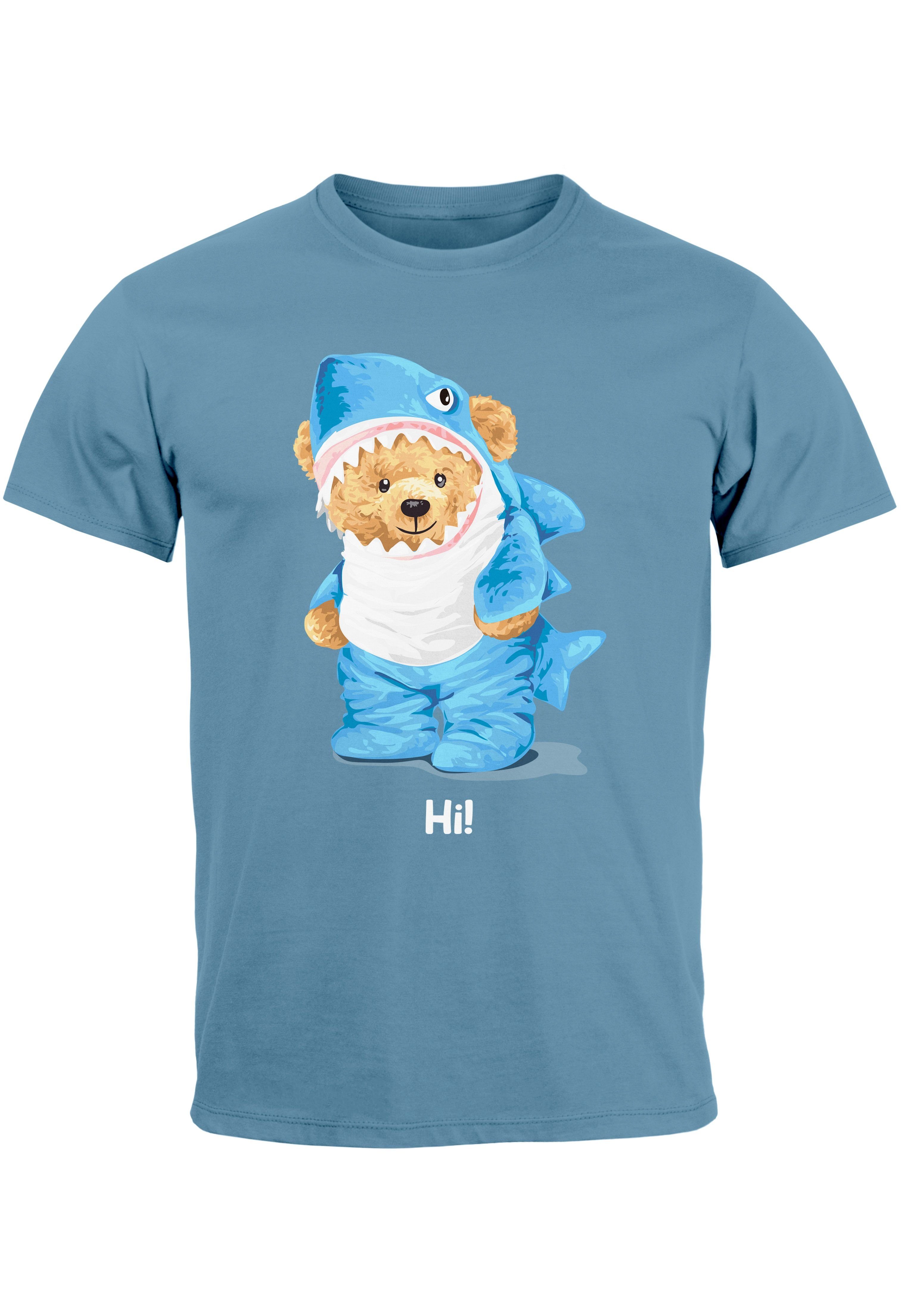 T-Shirt Print Hai mit Bär Printshirt Neverless blue Herren Hi Witz Print-Shirt Teddy Parodie Fashi stone Aufdruck