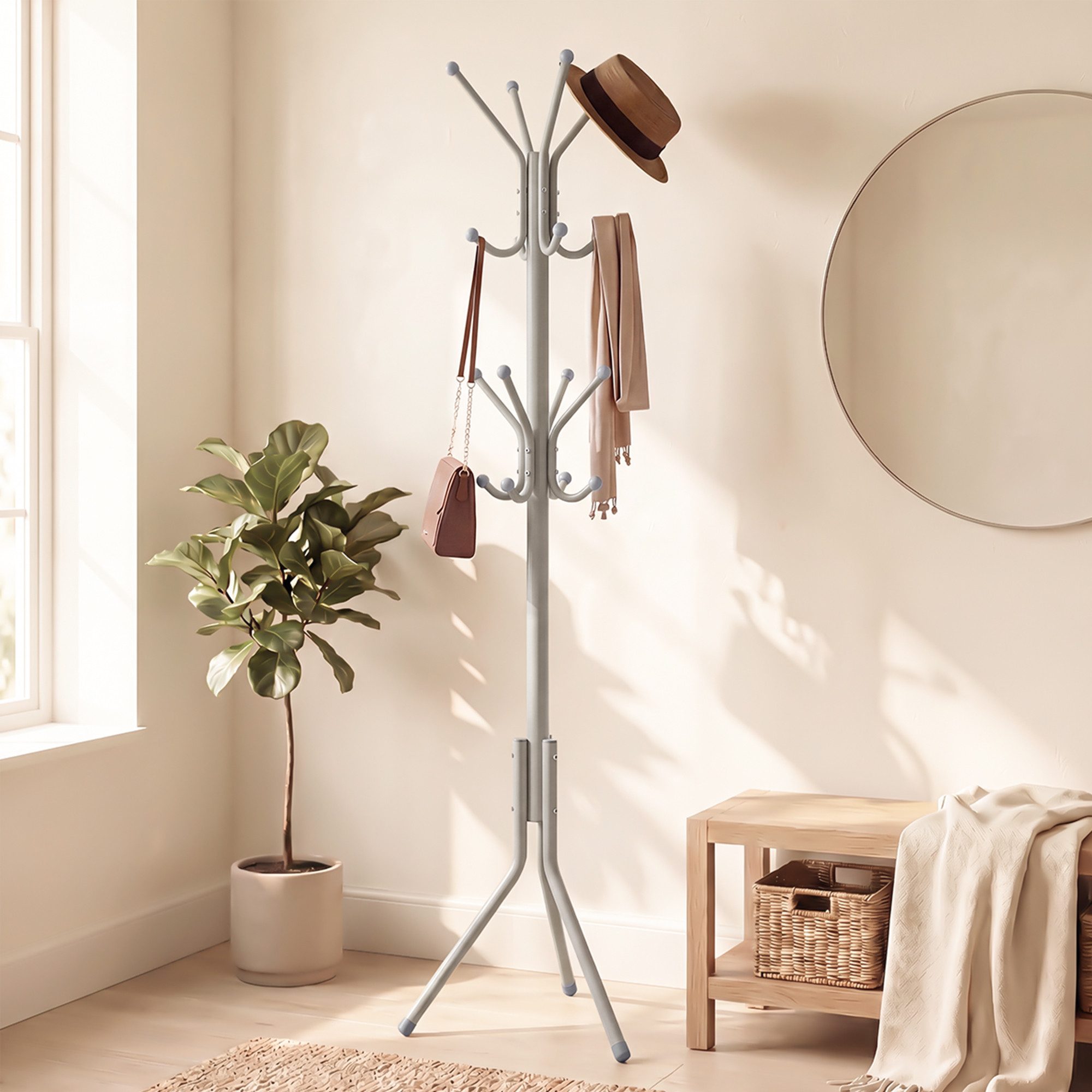 SONGMICS Garderobenständer Kleiderständer, Garderobe, für Kleidung, Taschen und Hüte, Höhe 175 cm, aus Metall, 16 Haken, Eingangsbereich, Wohnzimmer, Schlafzimmer